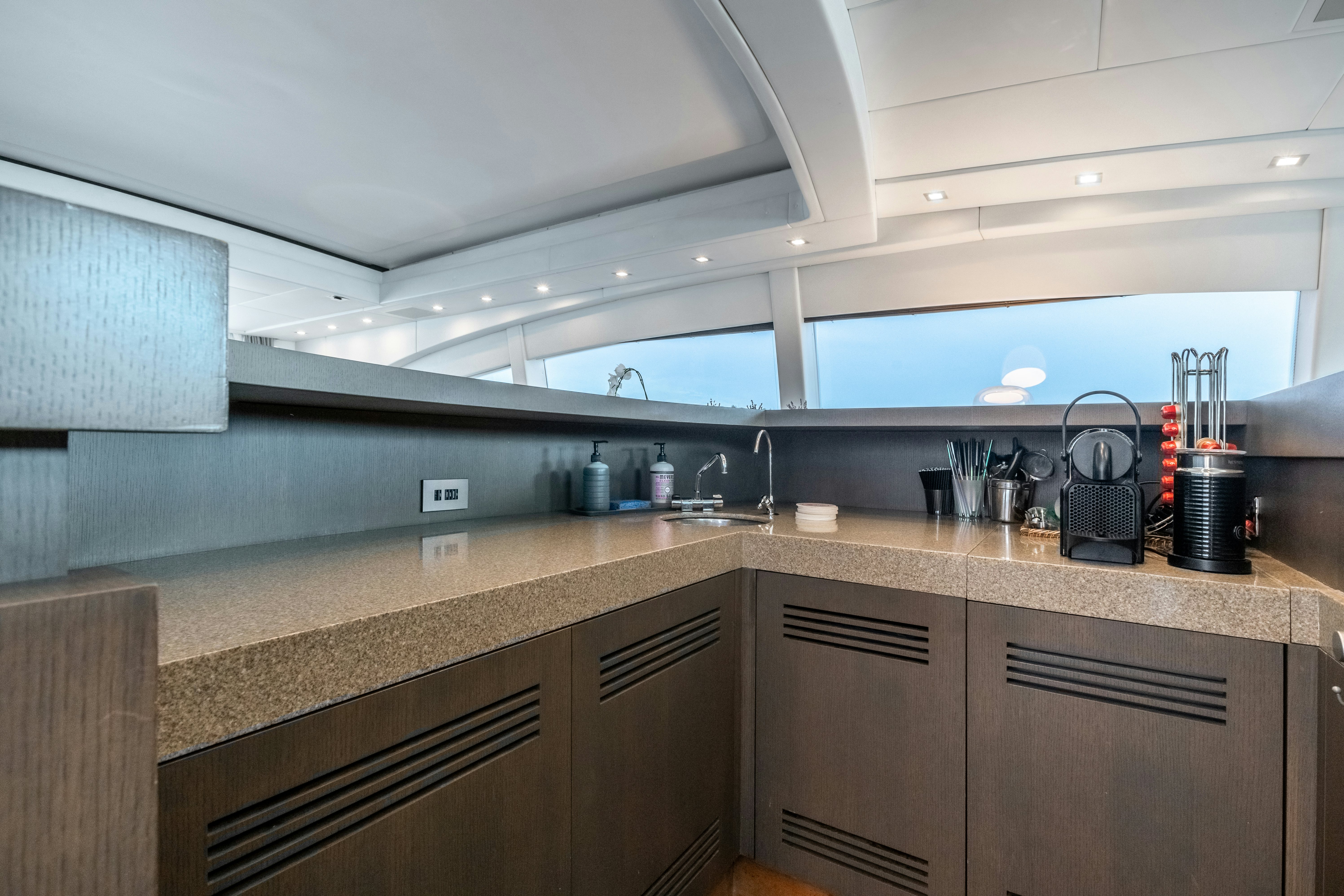 a kitchen with a large countertop aboard TOTAL Yacht for Sale