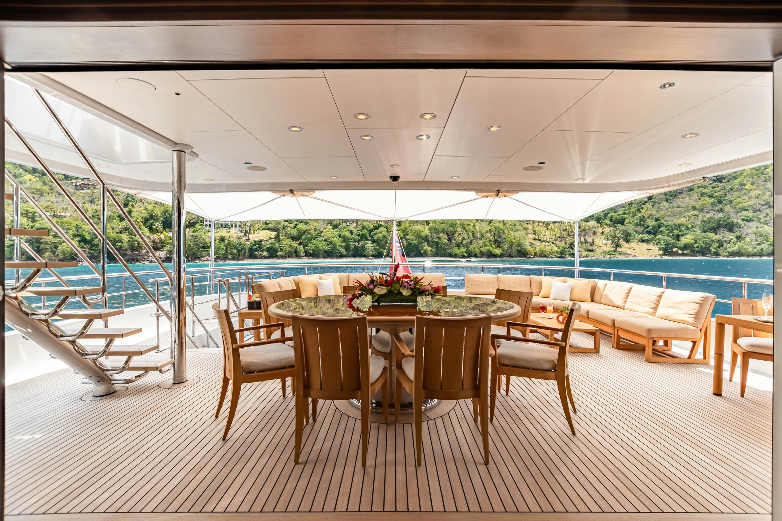 a table set for a meal aboard HARLE Yacht for Charter