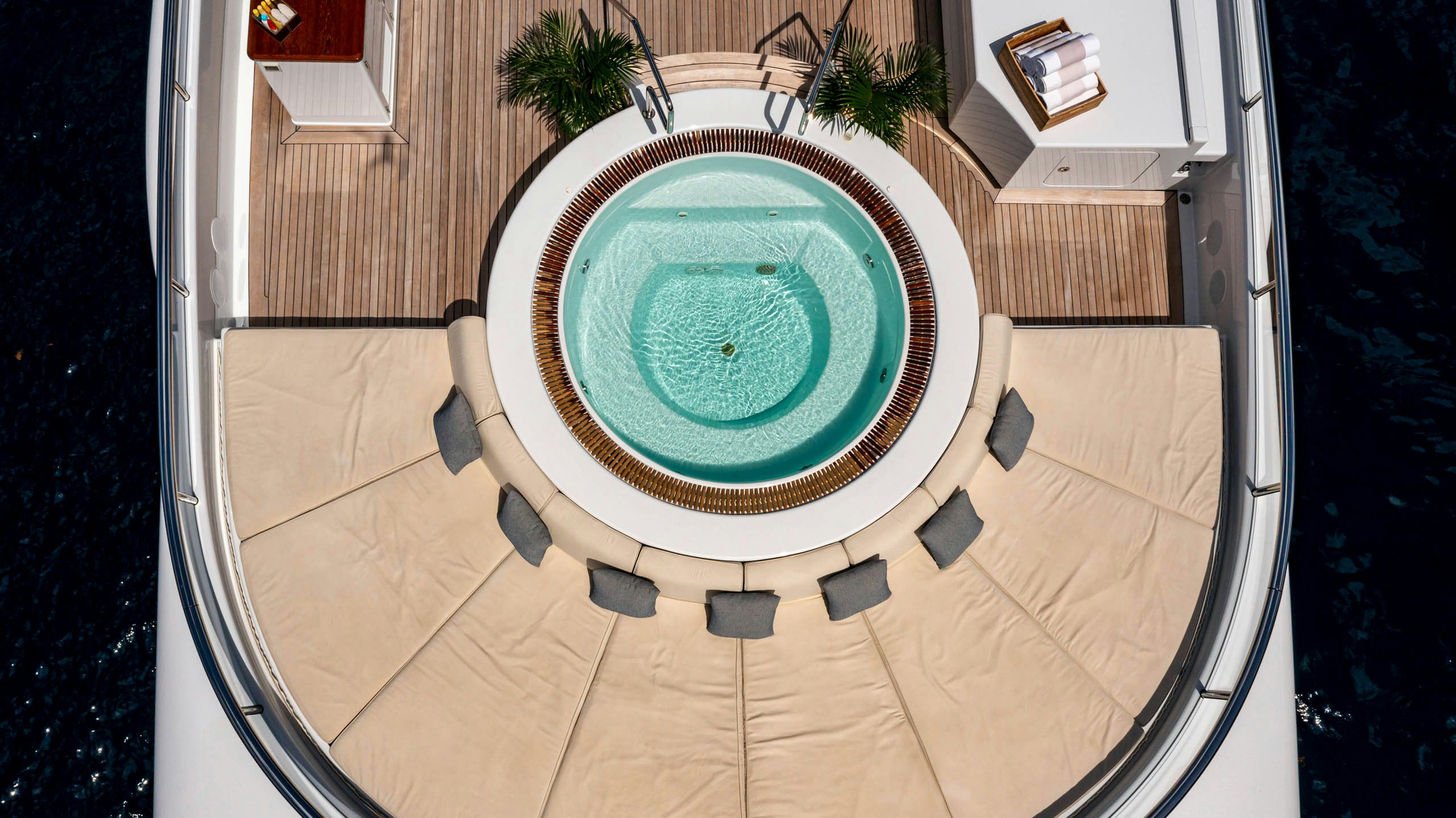 a circular pool in a building aboard HARLE Yacht for Charter