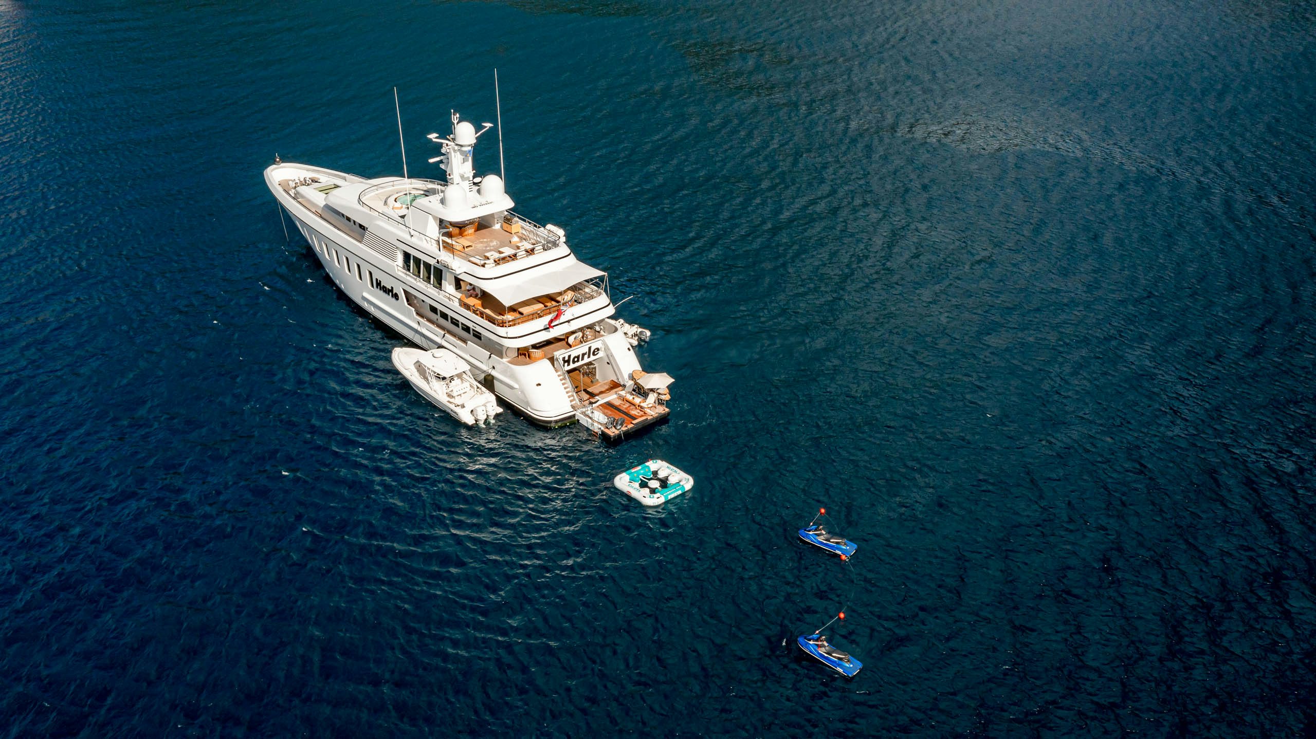 a high angle view of a ship aboard HARLE Yacht for Charter