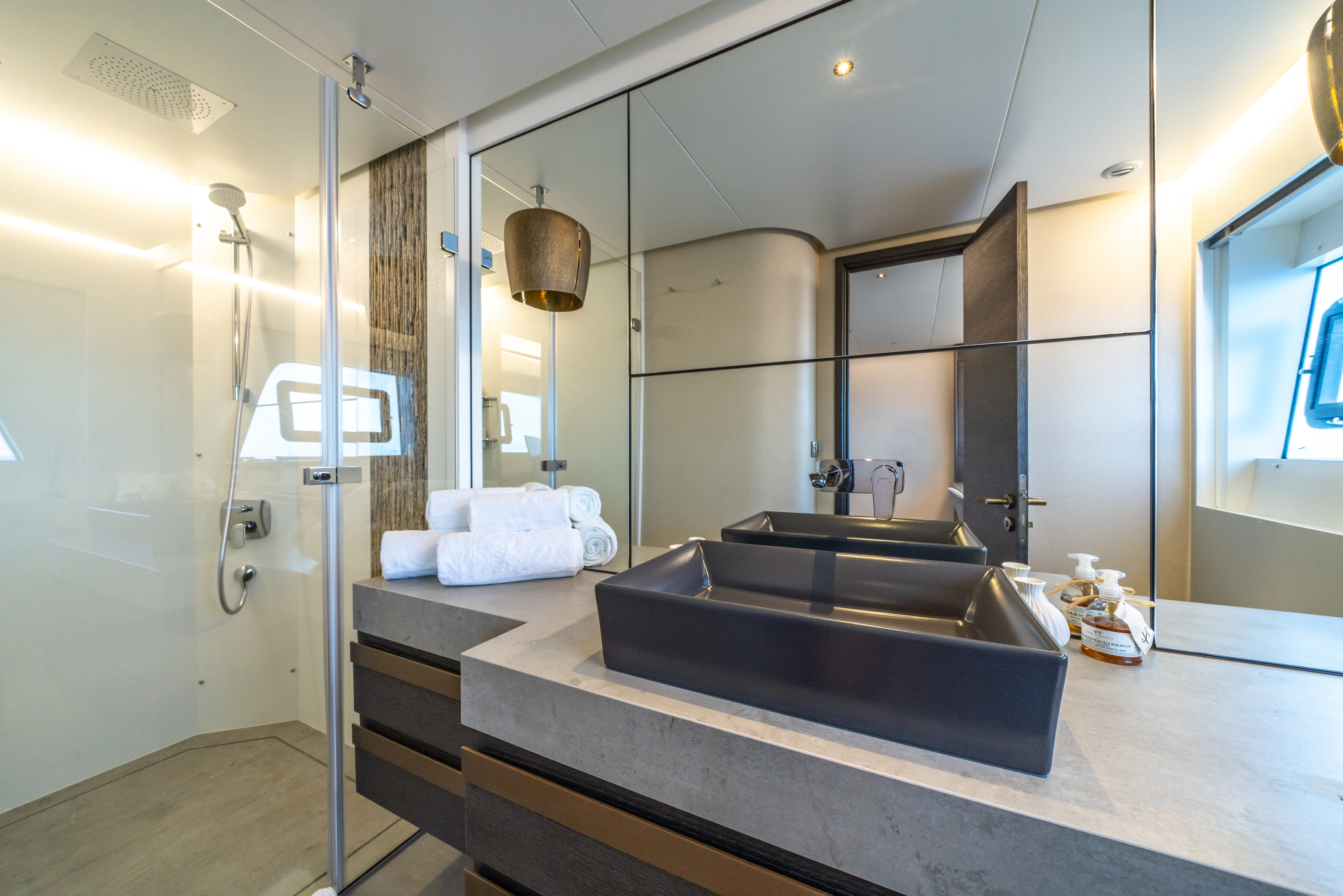 a bathroom with a large sink aboard MAORIA Yacht for Charter