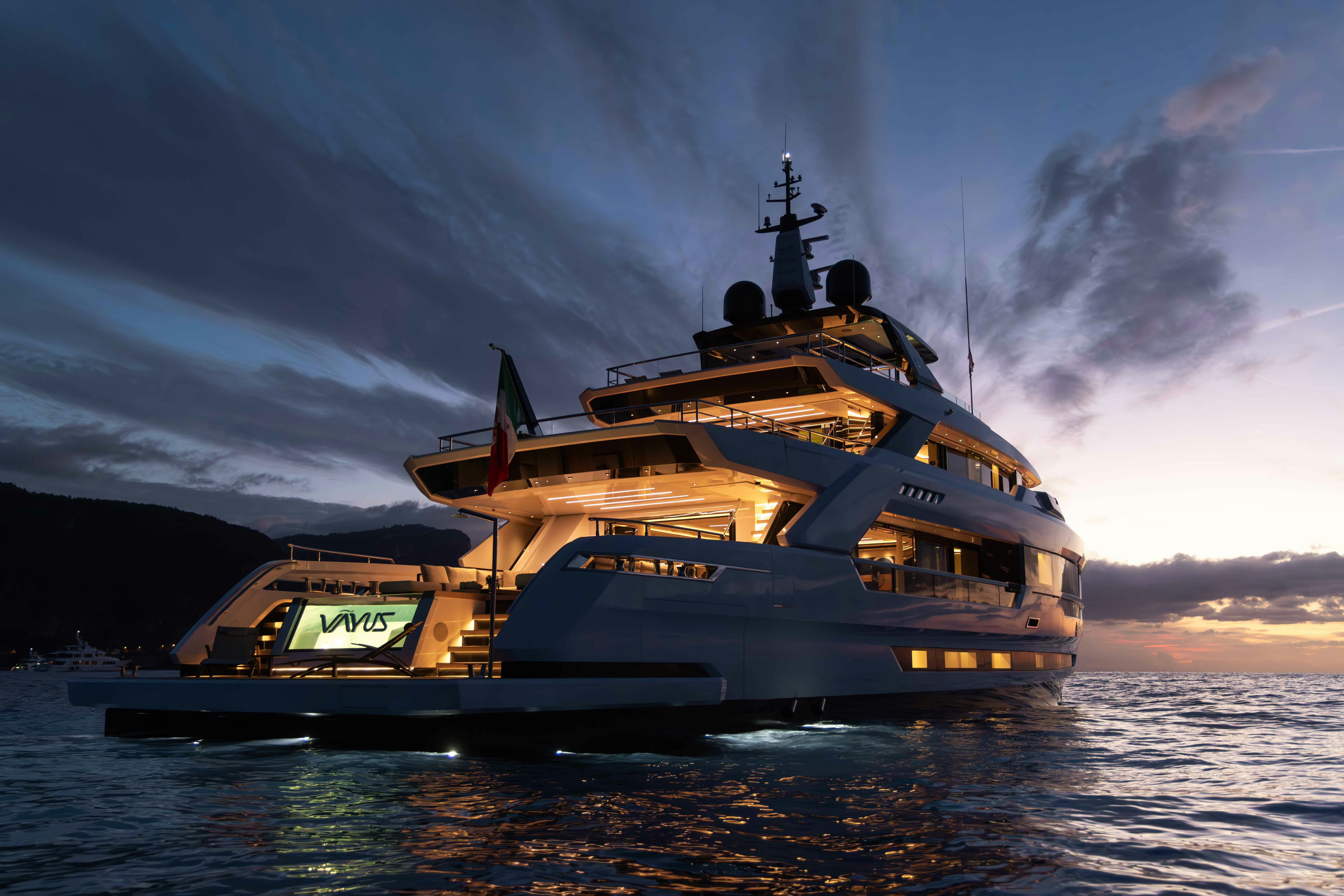 a large ship in the water aboard OCEAN KING DUCALE 120 Yacht for Sale