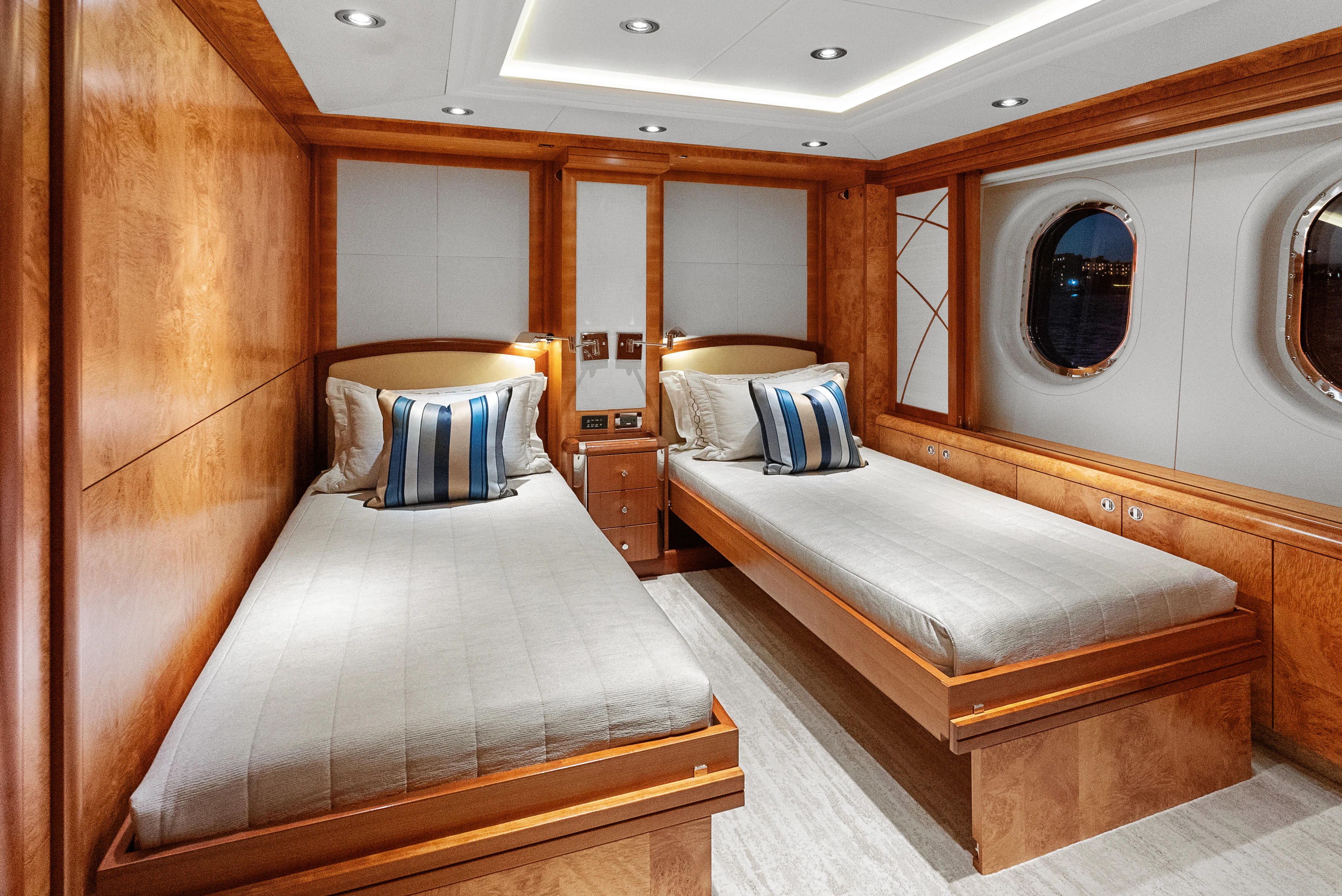 a room with two beds aboard AMICA MEA Yacht for Sale
