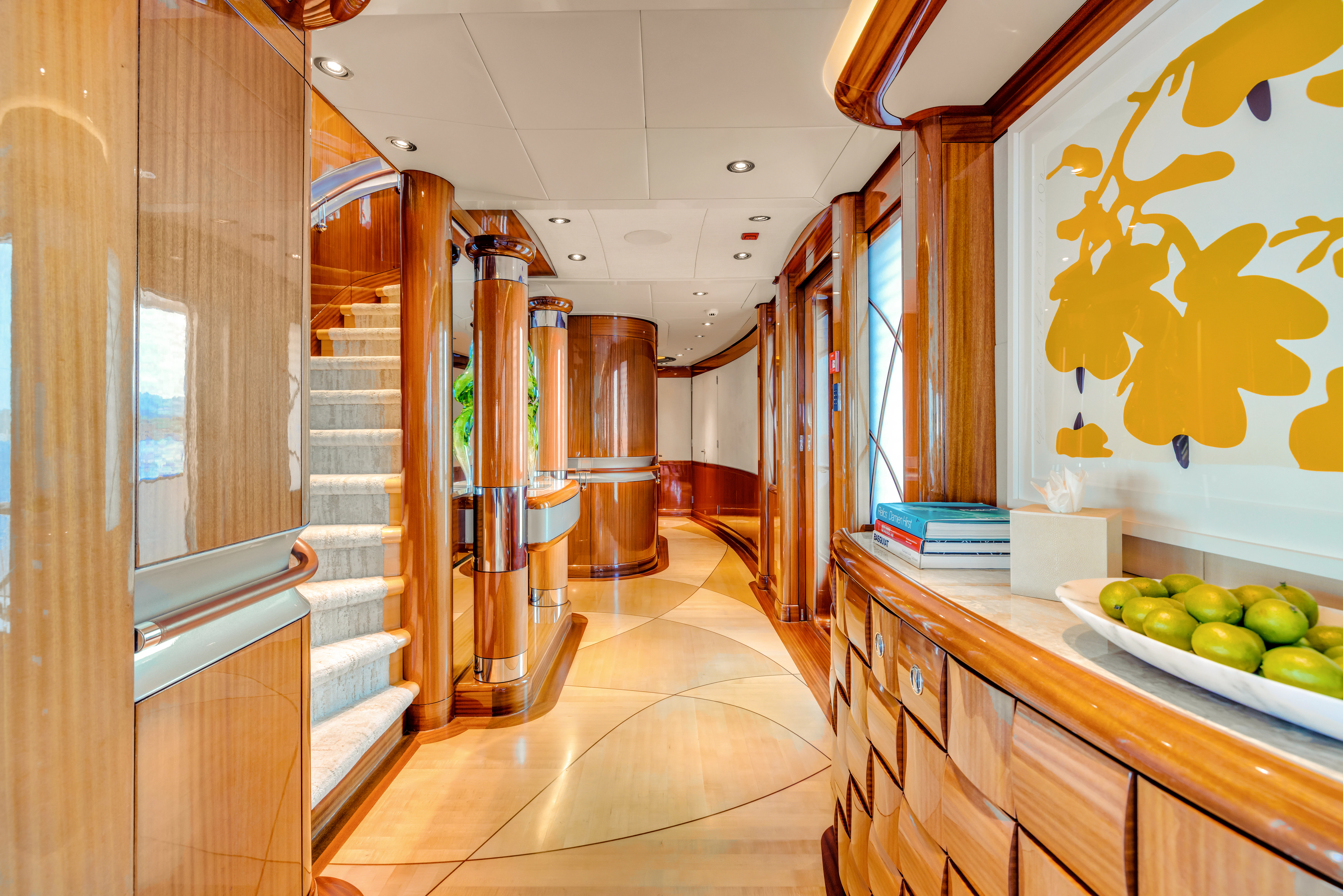 a kitchen with a countertop and cabinets aboard AMICA MEA Yacht for Sale