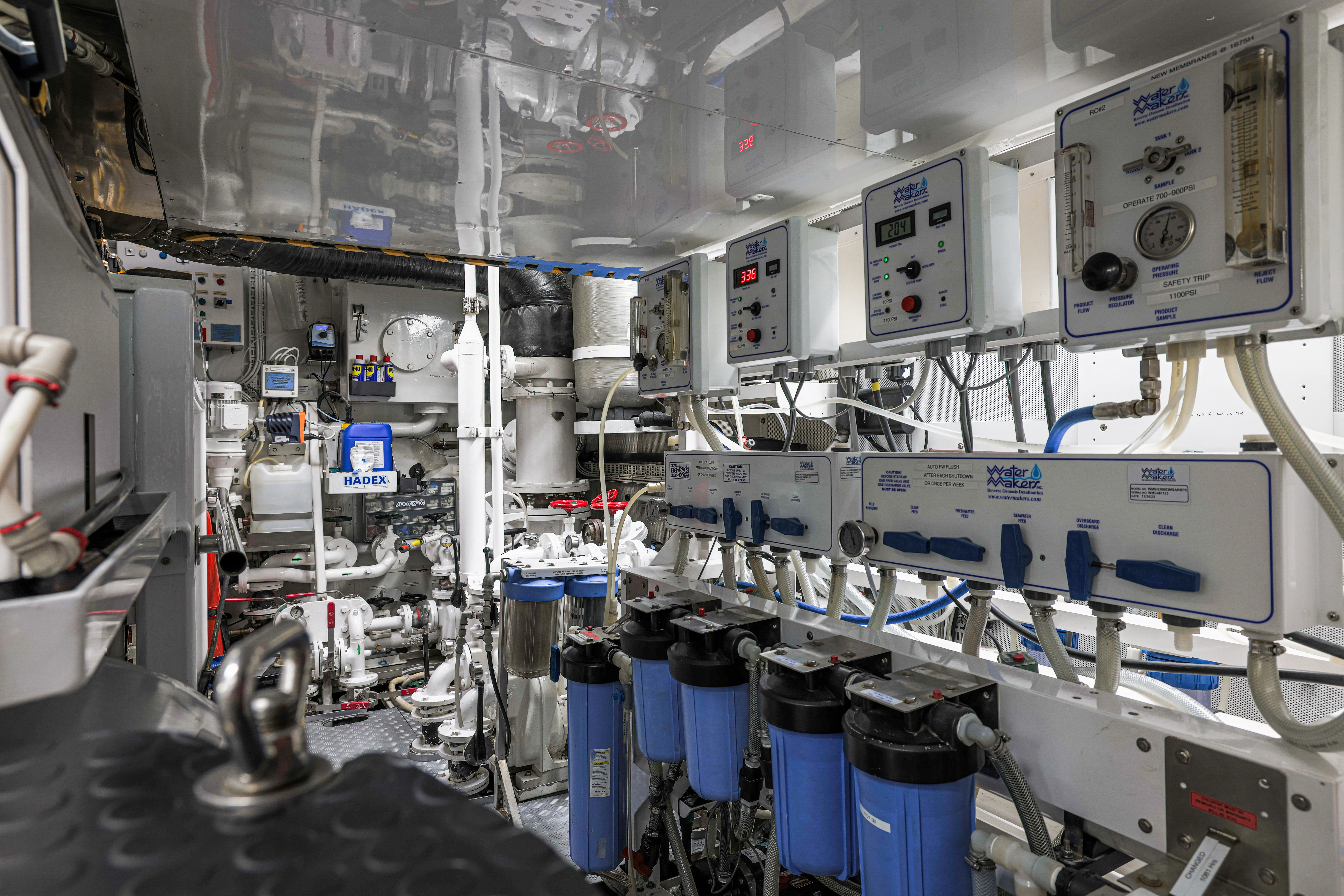 a room with machinery aboard AMICA MEA Yacht for Sale