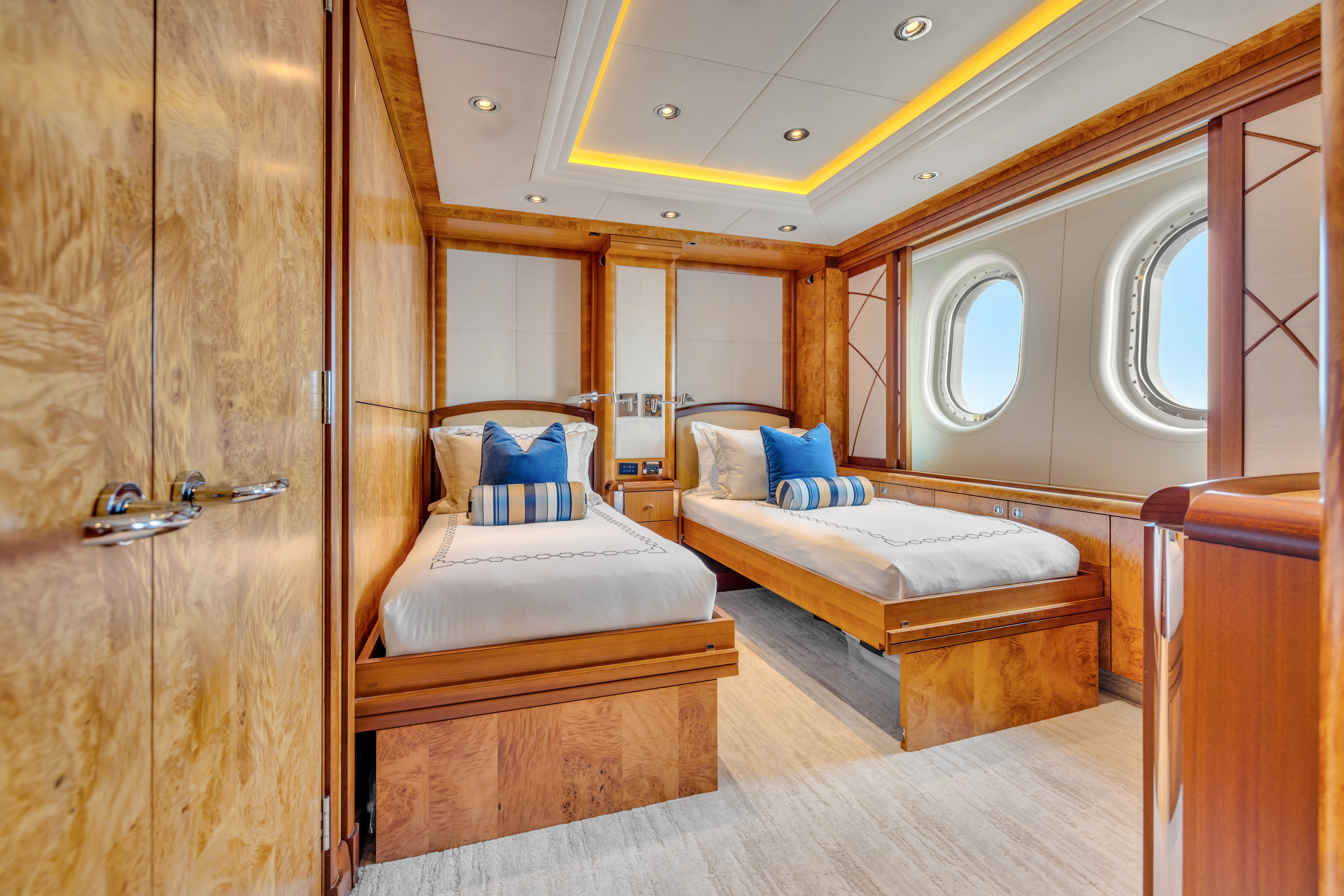 a room with two beds aboard AMICA MEA Yacht for Sale