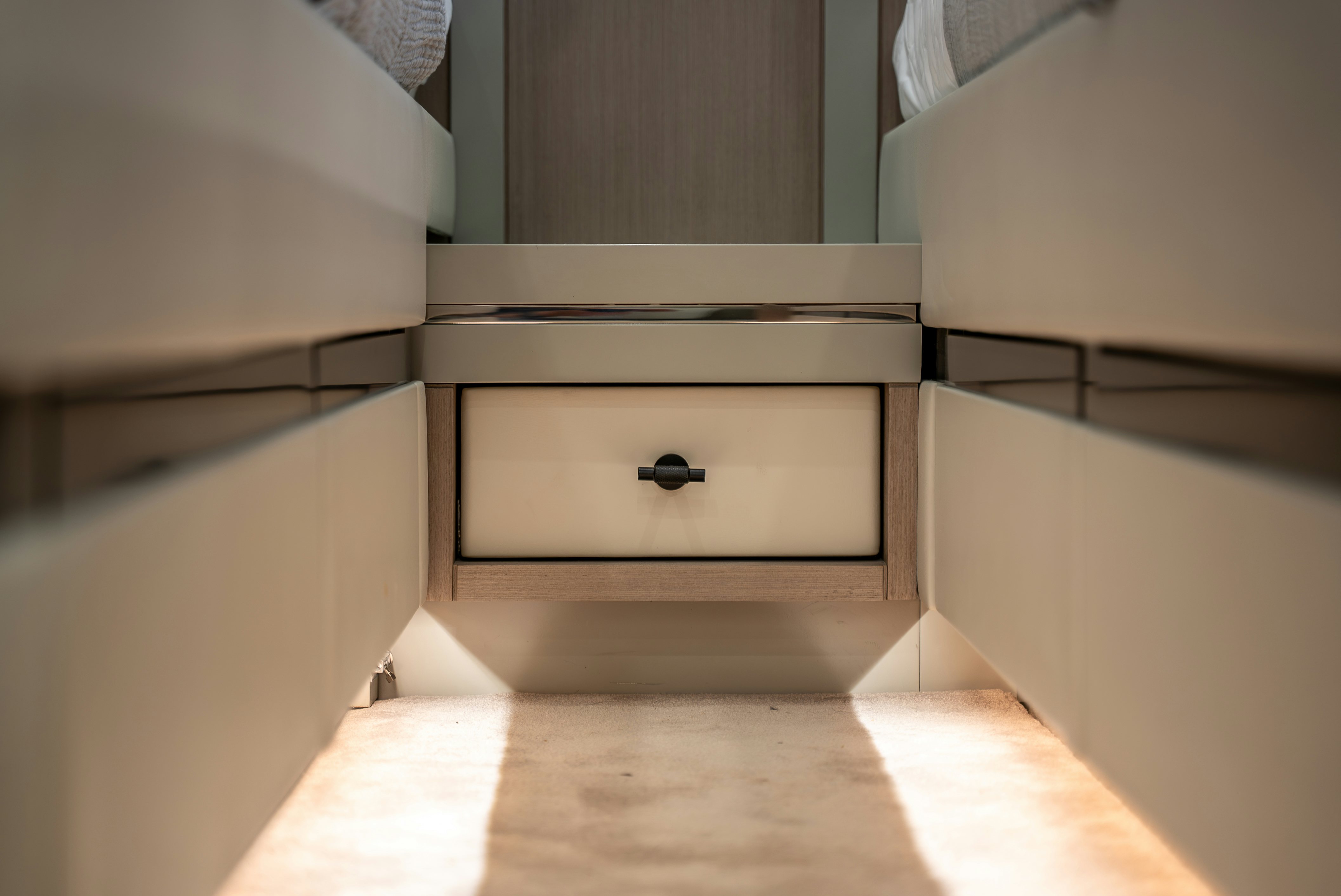 a kitchen with a white counter aboard GALENE IV Yacht for Sale