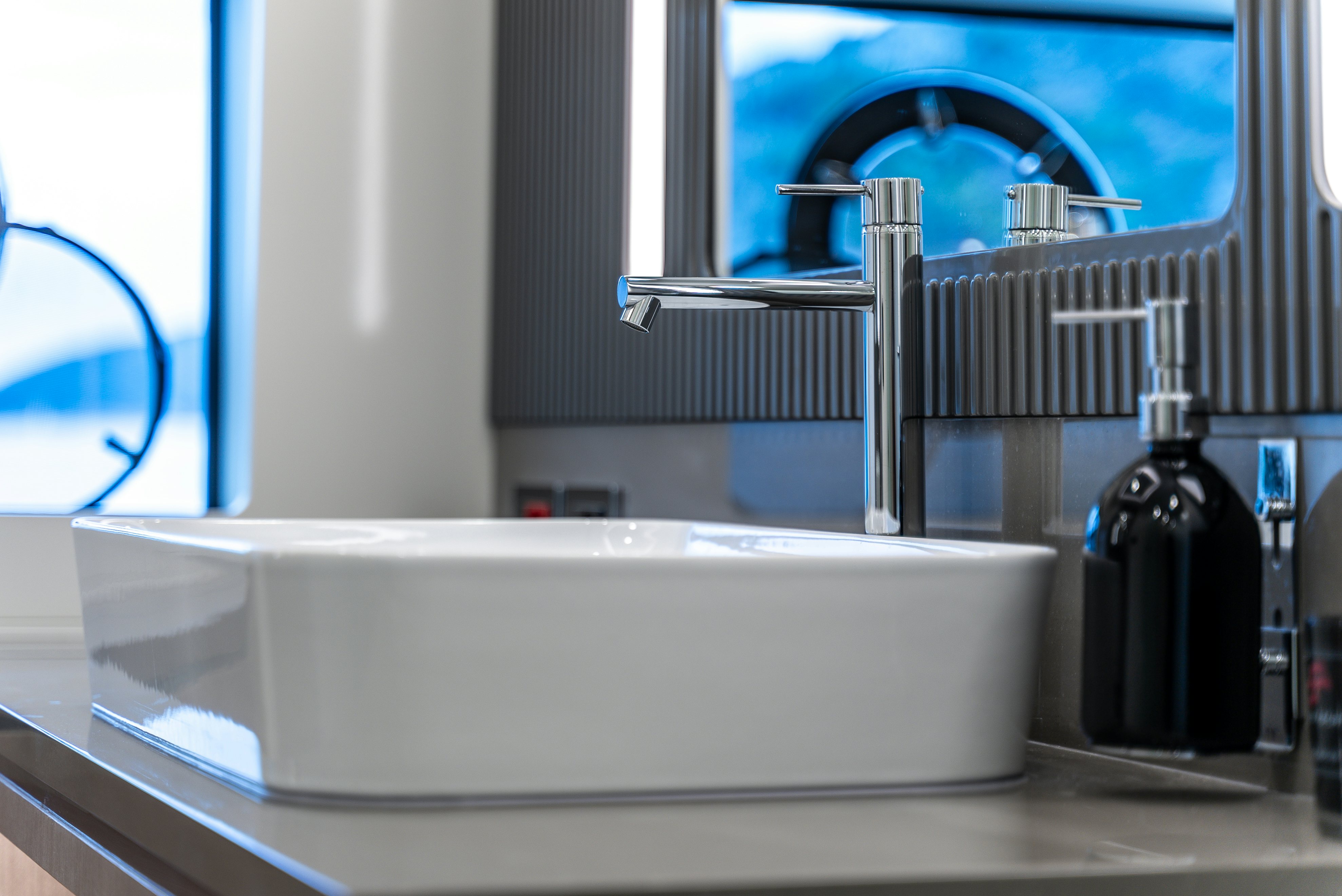 a sink in a room aboard GALENE IV Yacht for Sale