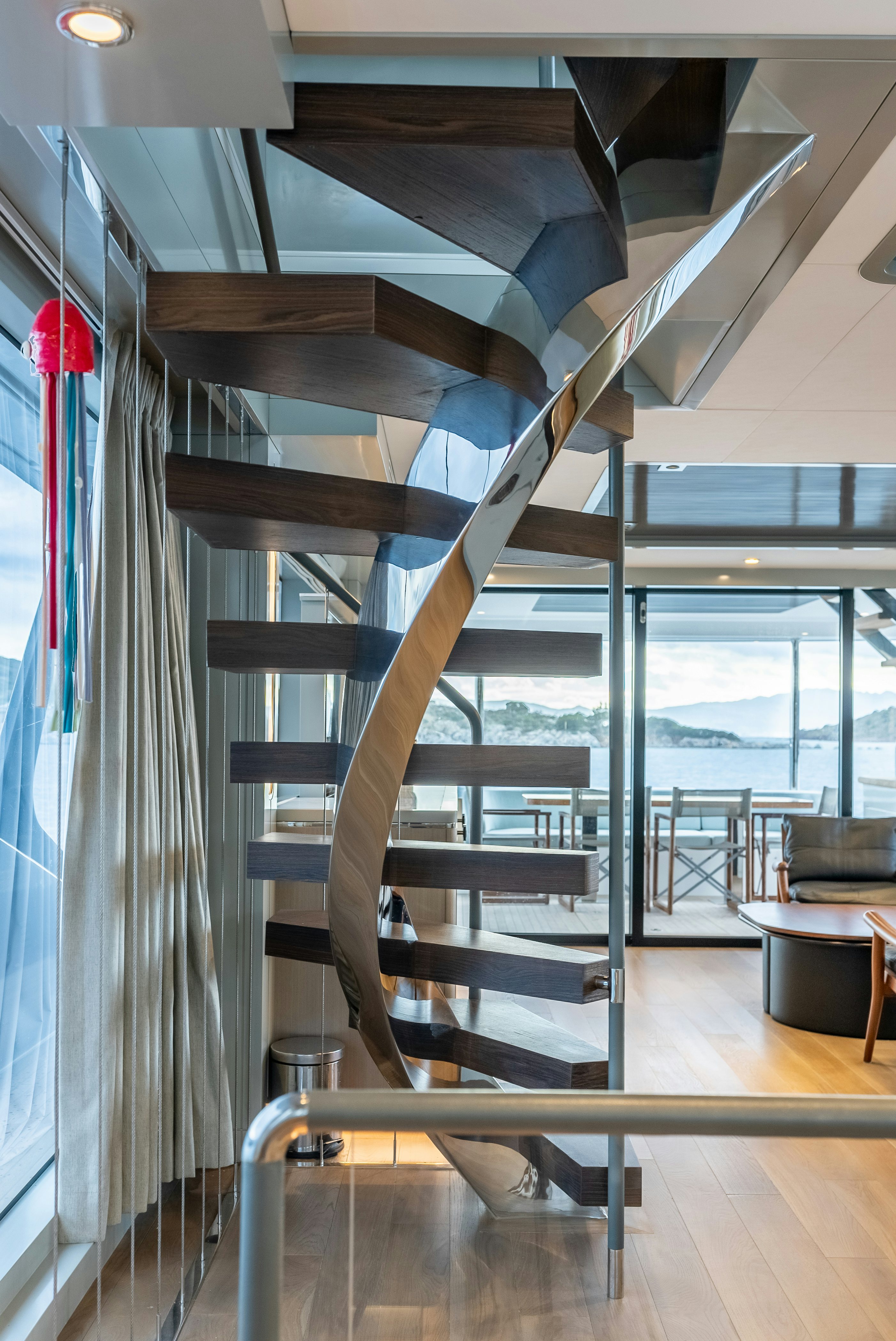 a staircase in a building aboard GALENE IV Yacht for Sale