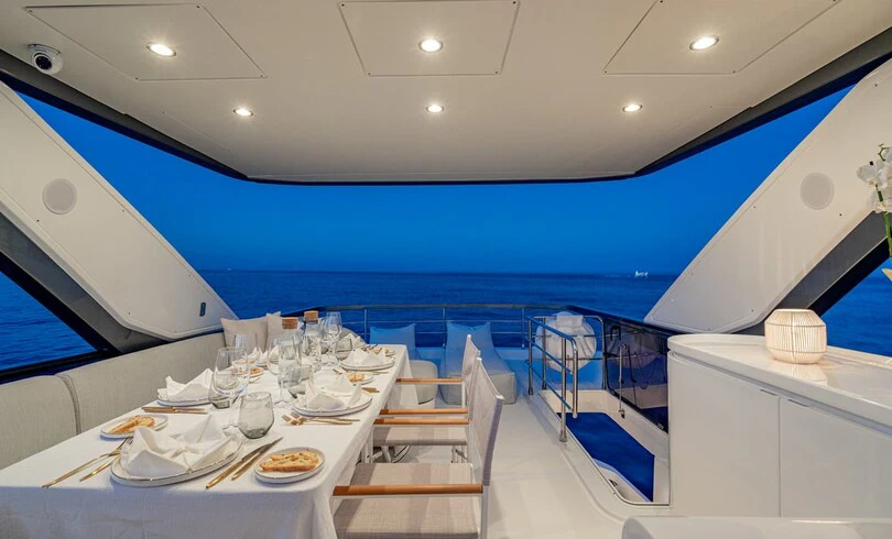 a table set for a meal aboard SBK Yacht for Charter