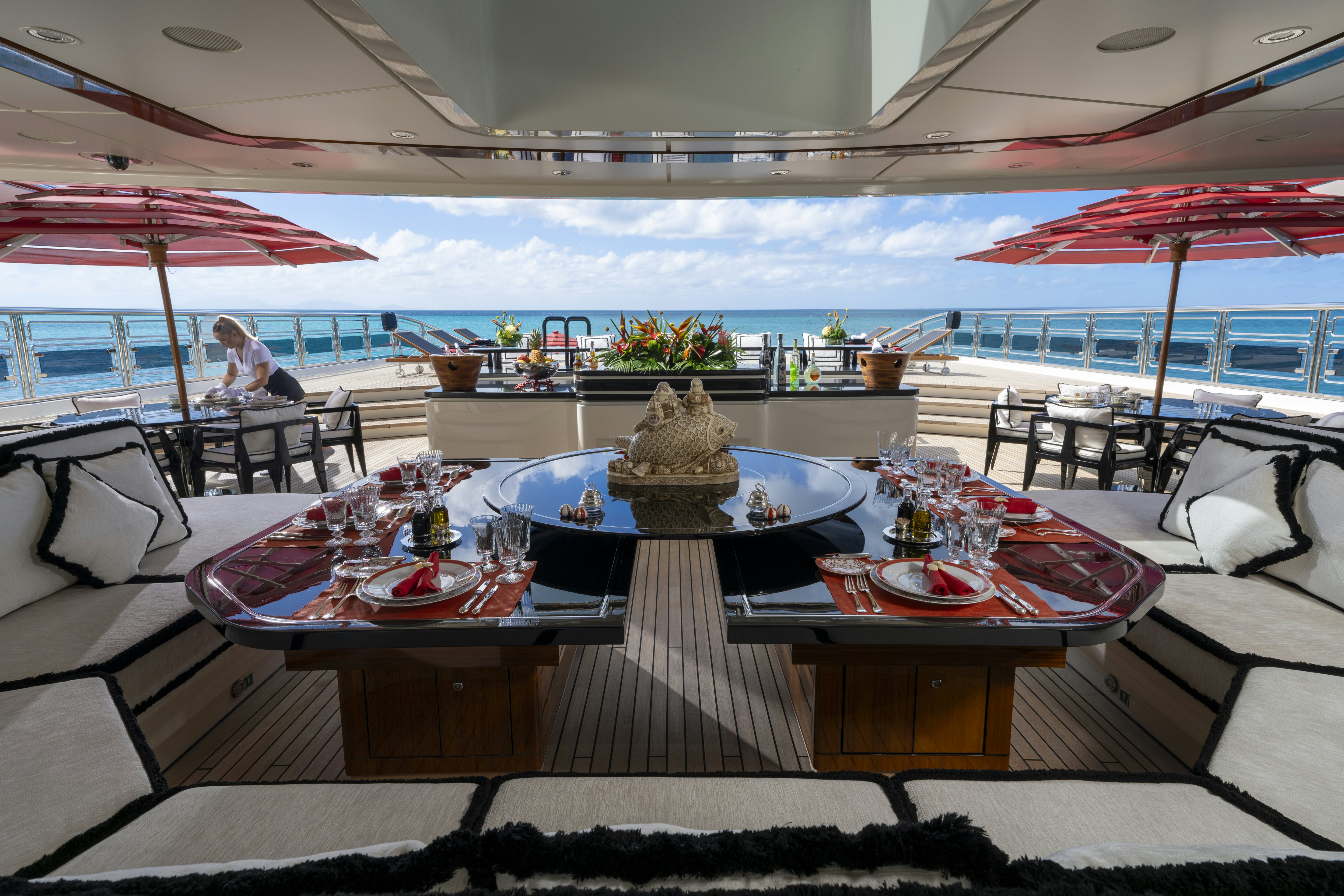 a table with food on it aboard ALFA NERO Yacht for Charter