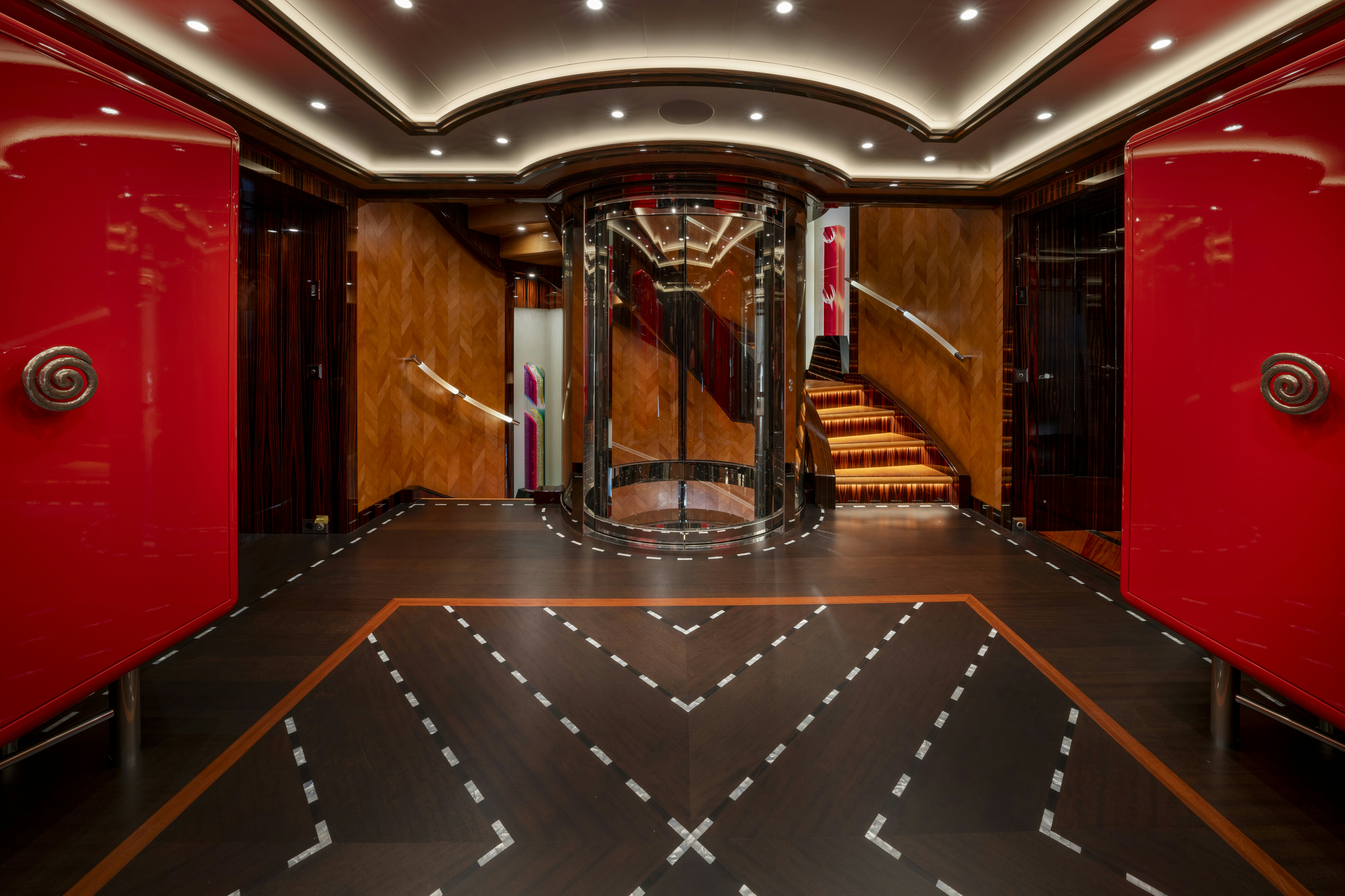 a room with a large mirror aboard ALFA NERO Yacht for Charter
