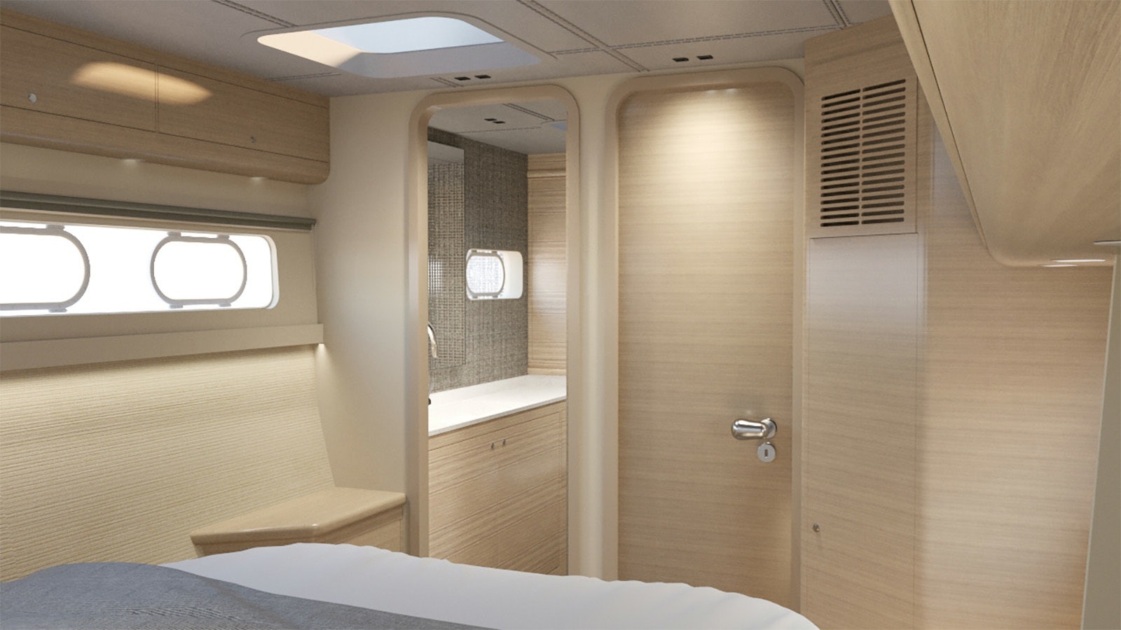 a room with a door and a window aboard SAMELI Yacht for Charter