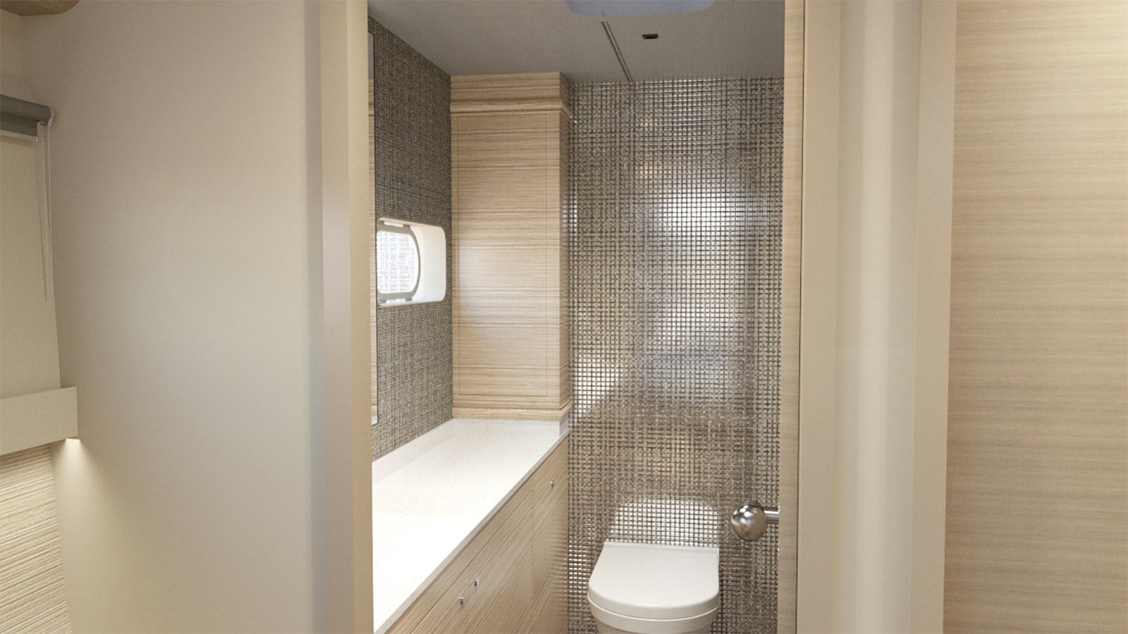 a bathroom with a shower unit aboard SAMELI Yacht for Charter