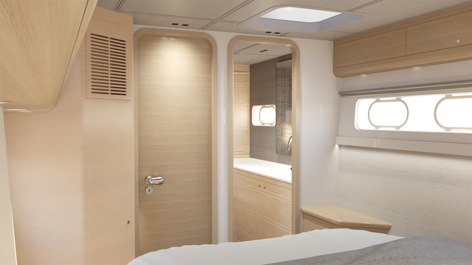 a room with a door and a window aboard SAMELI Yacht for Charter