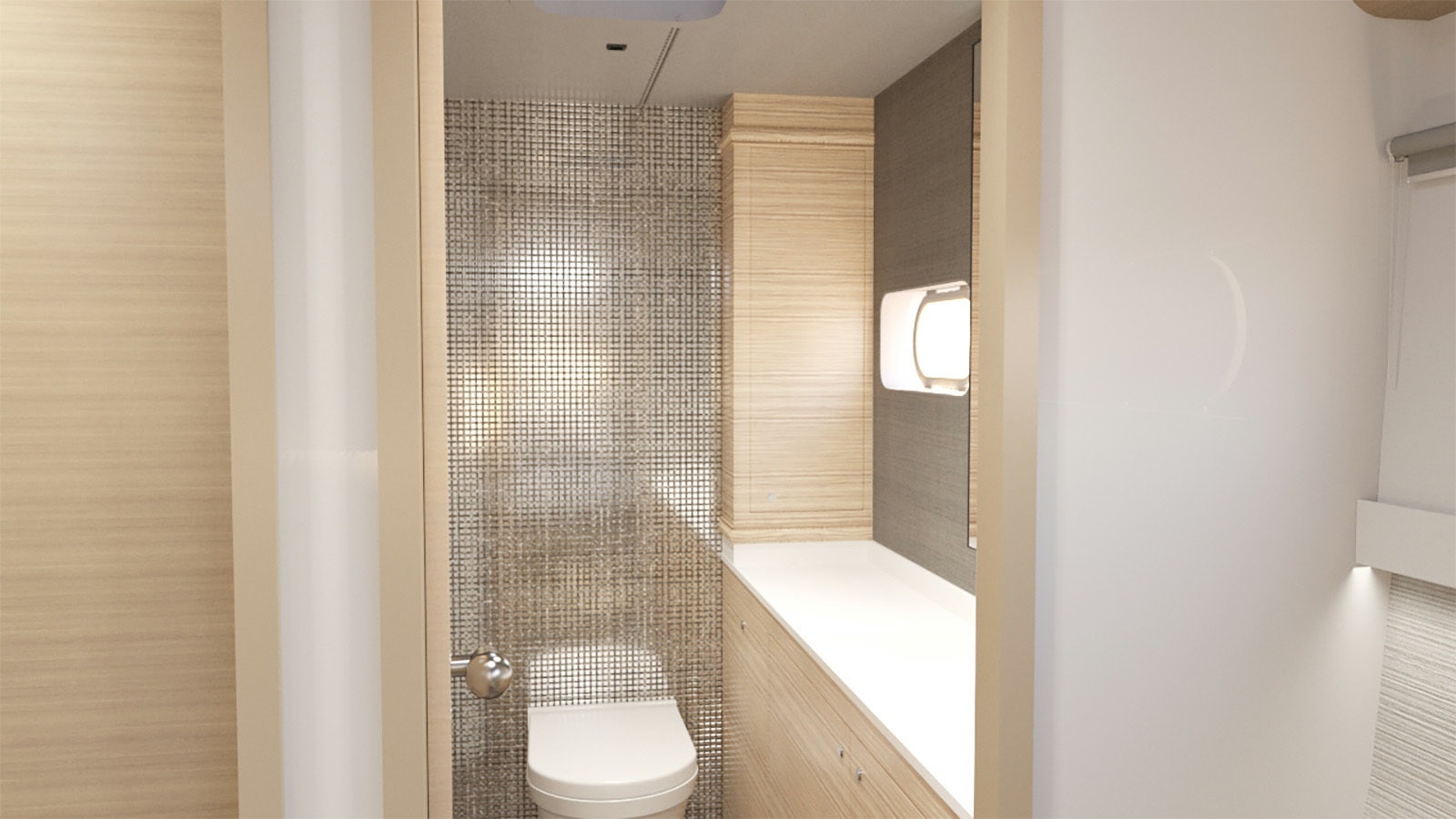 a bathroom with a shower unit aboard SAMELI Yacht for Charter