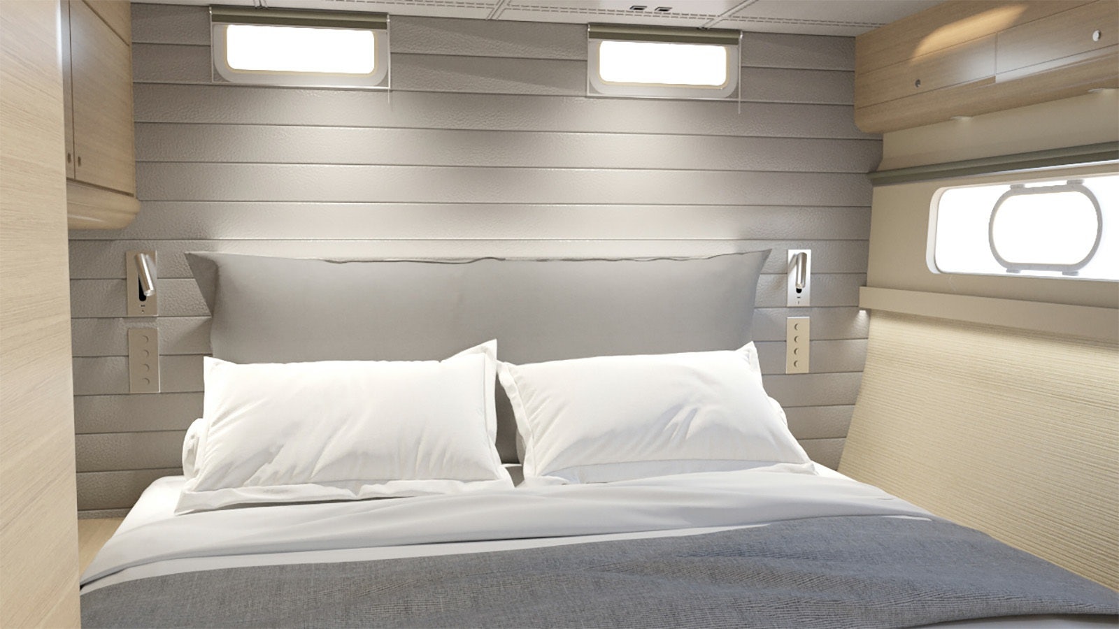 a bed with white sheets aboard SAMELI Yacht for Charter