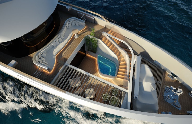 a high angle view of a boat aboard SIRENA 42M/01 Yacht for Sale