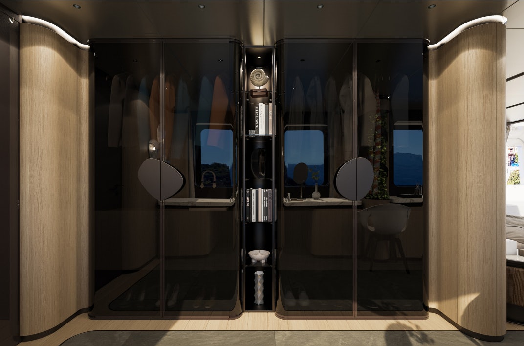 a room with a glass door aboard SIRENA 42M/01 Yacht for Sale