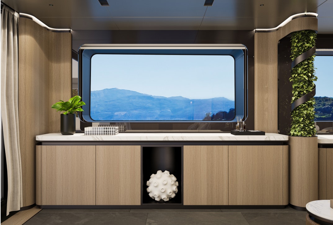 a tv on a stand aboard SIRENA 42M/01 Yacht for Sale