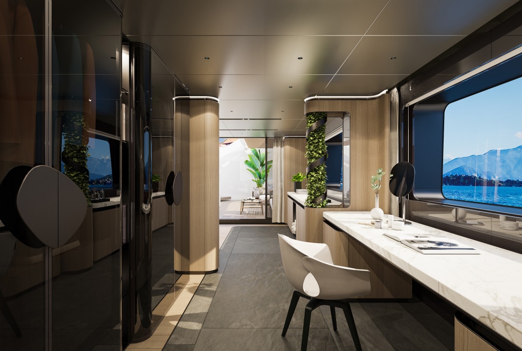 a room with a table and chairs aboard SIRENA 42M/01 Yacht for Sale