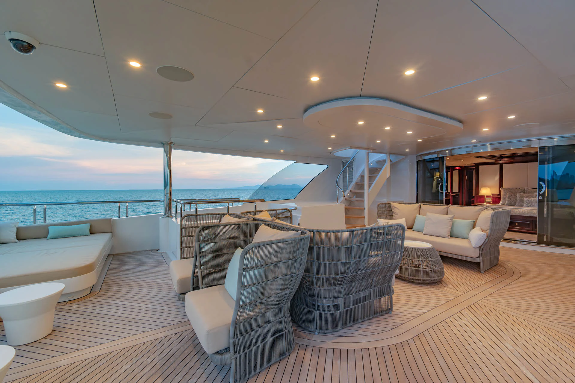 a large living room with a large pool aboard SWEET CAROLINE II Yacht for Sale
