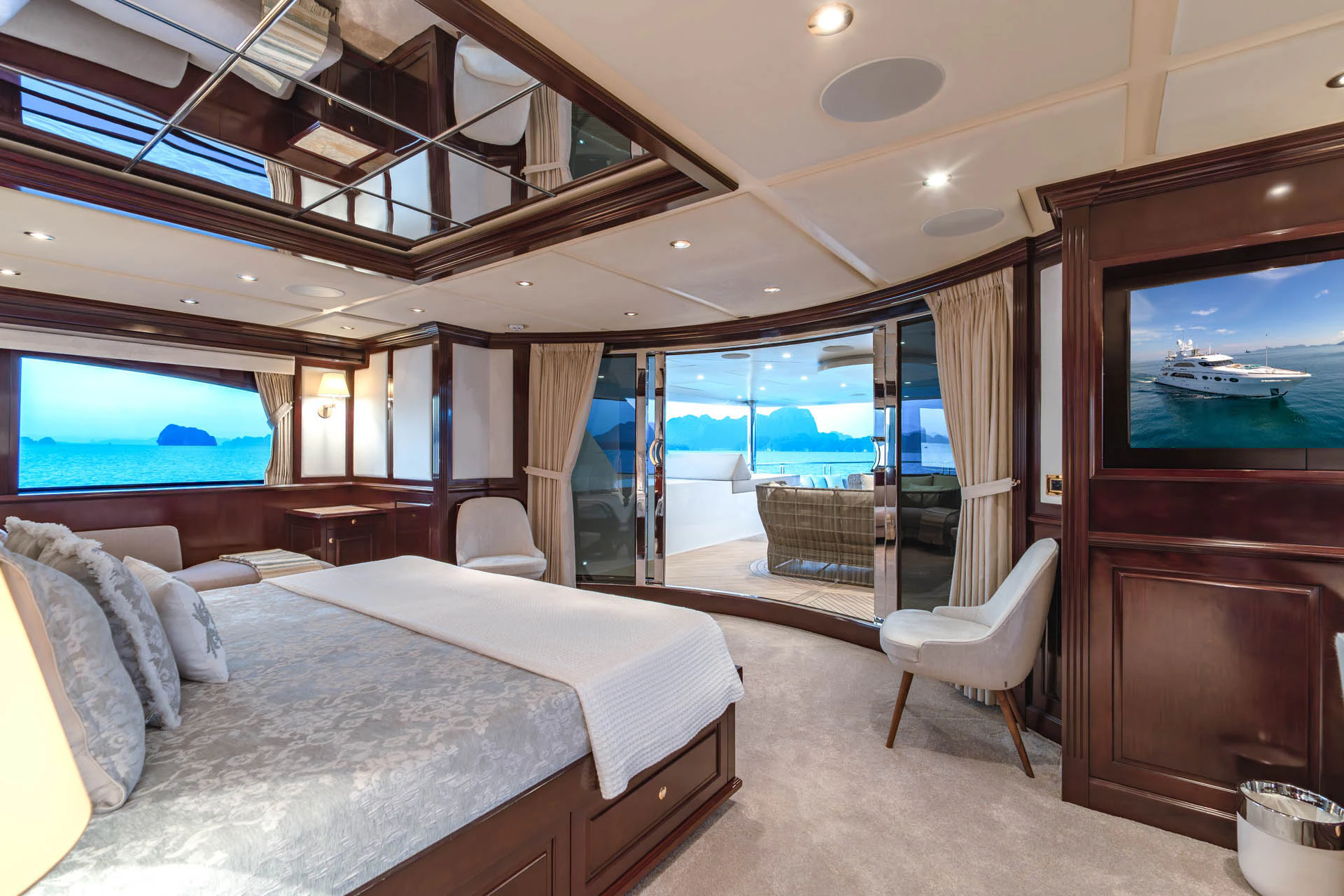 a bed in a room aboard SWEET CAROLINE II Yacht for Sale