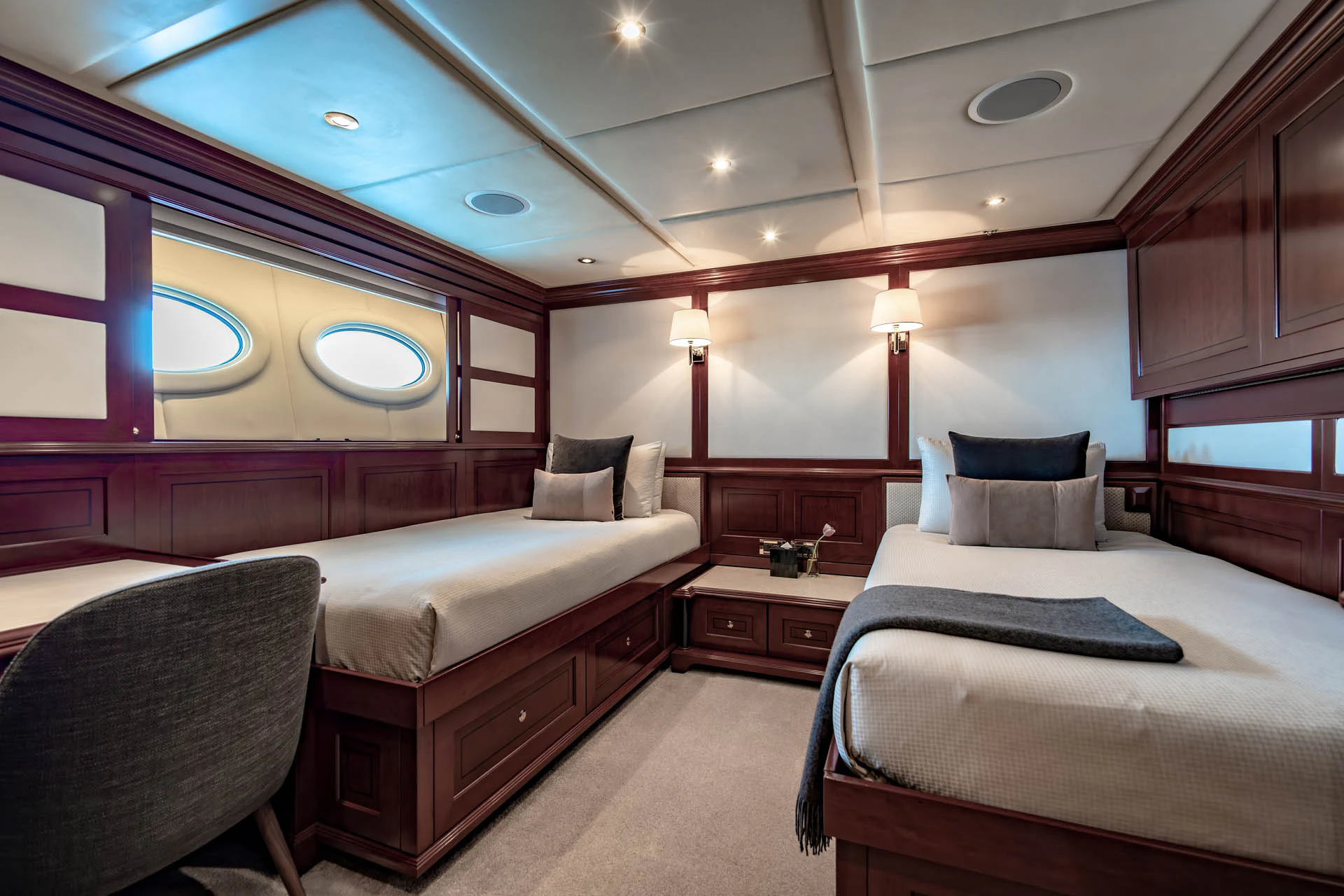a room with two beds aboard SWEET CAROLINE II Yacht for Sale