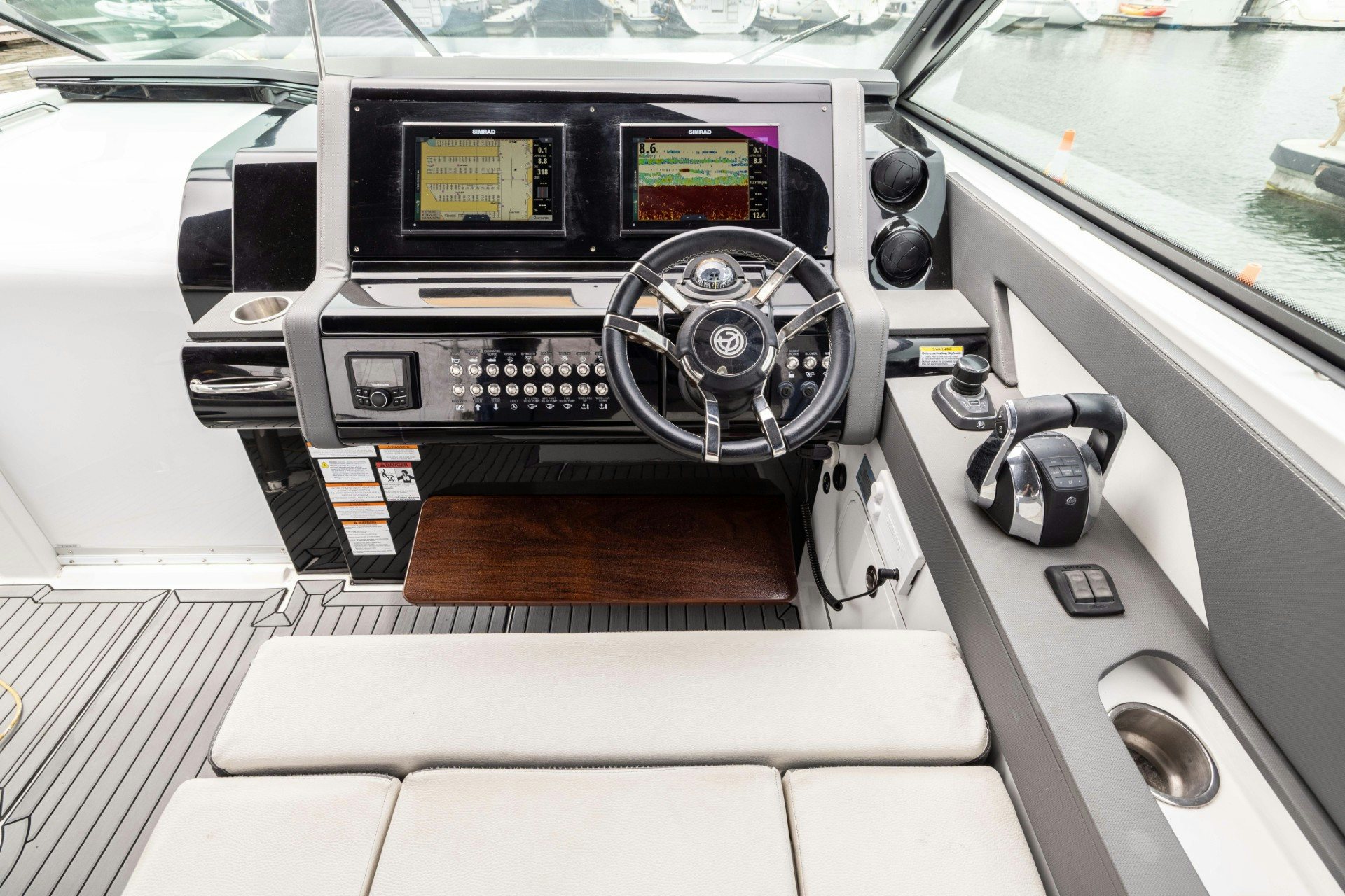 the interior of a car aboard TRUE Yacht for Sale