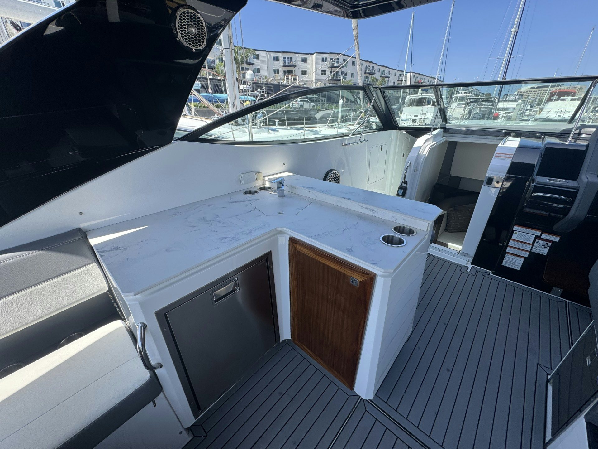 inside of a car aboard TRUE Yacht for Sale