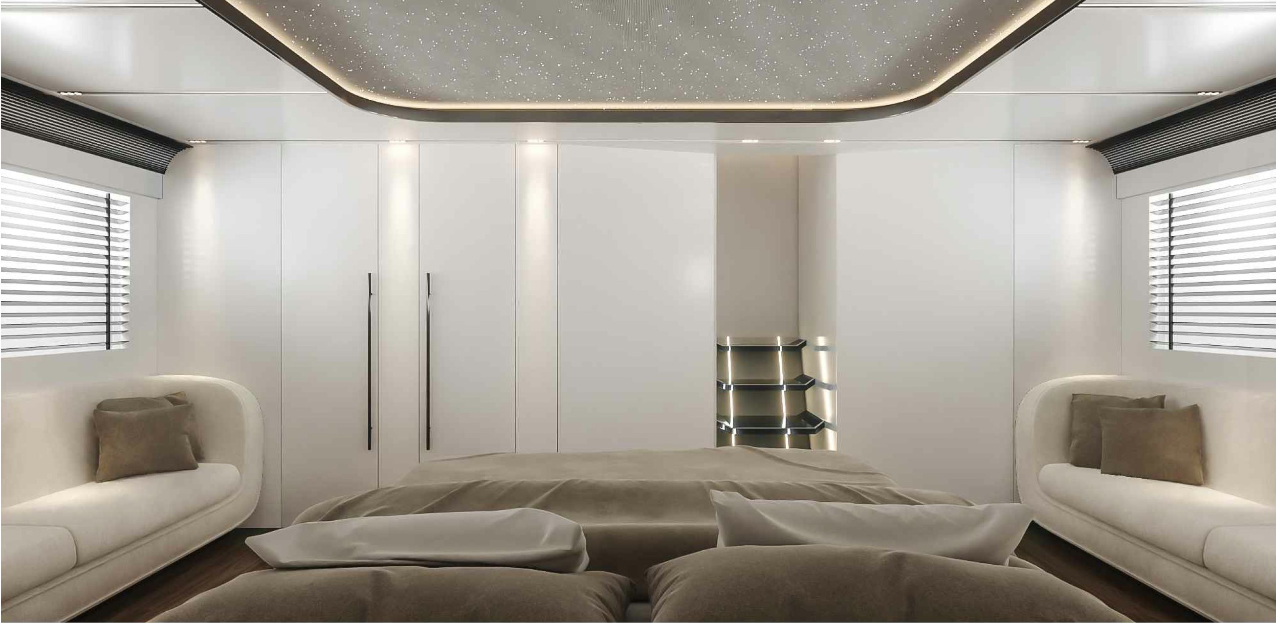 a room with a couch and a shelf with a bookcase aboard 80 VELOCE Yacht for Sale