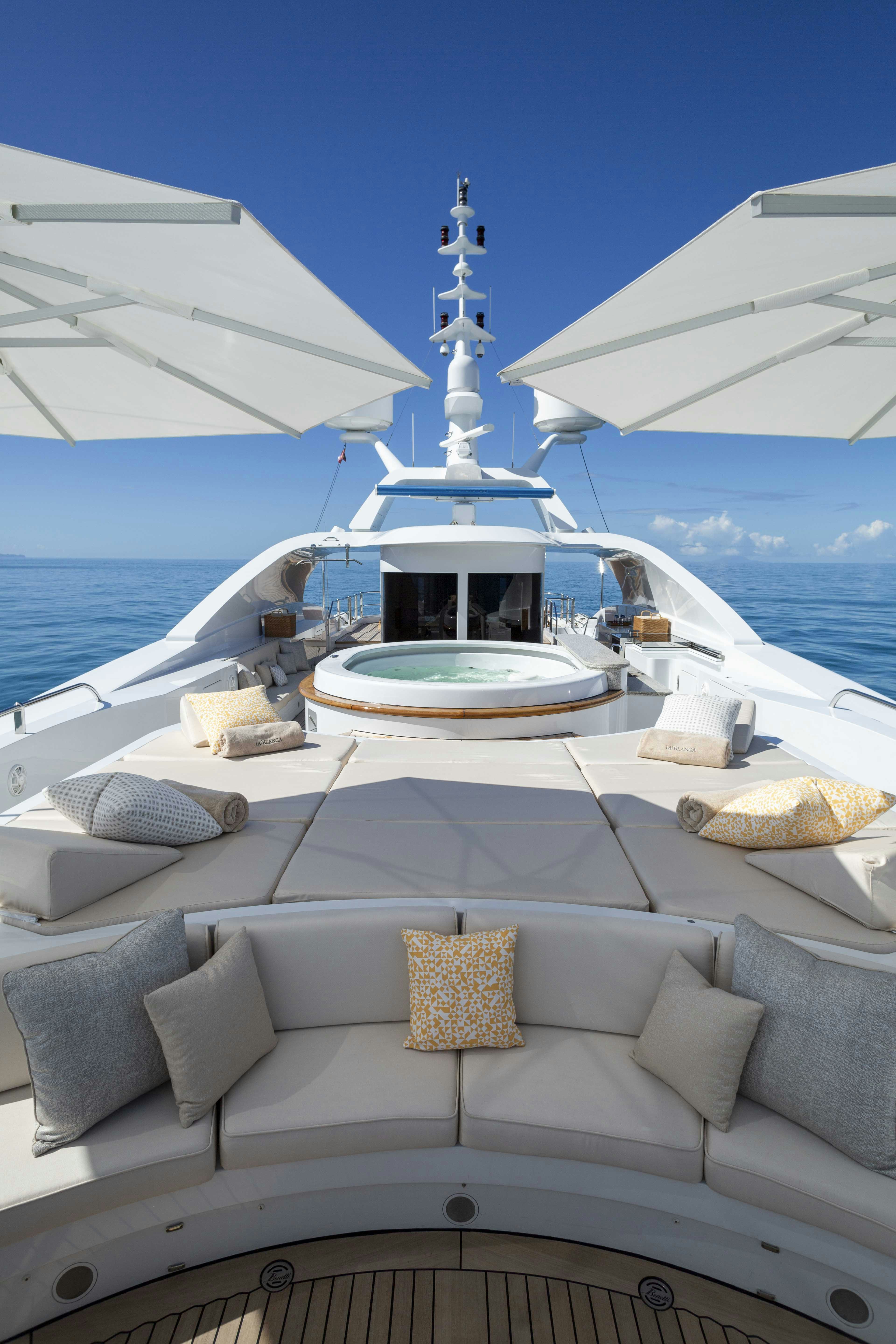 a boat on the water aboard LA BLANCA Yacht for Charter