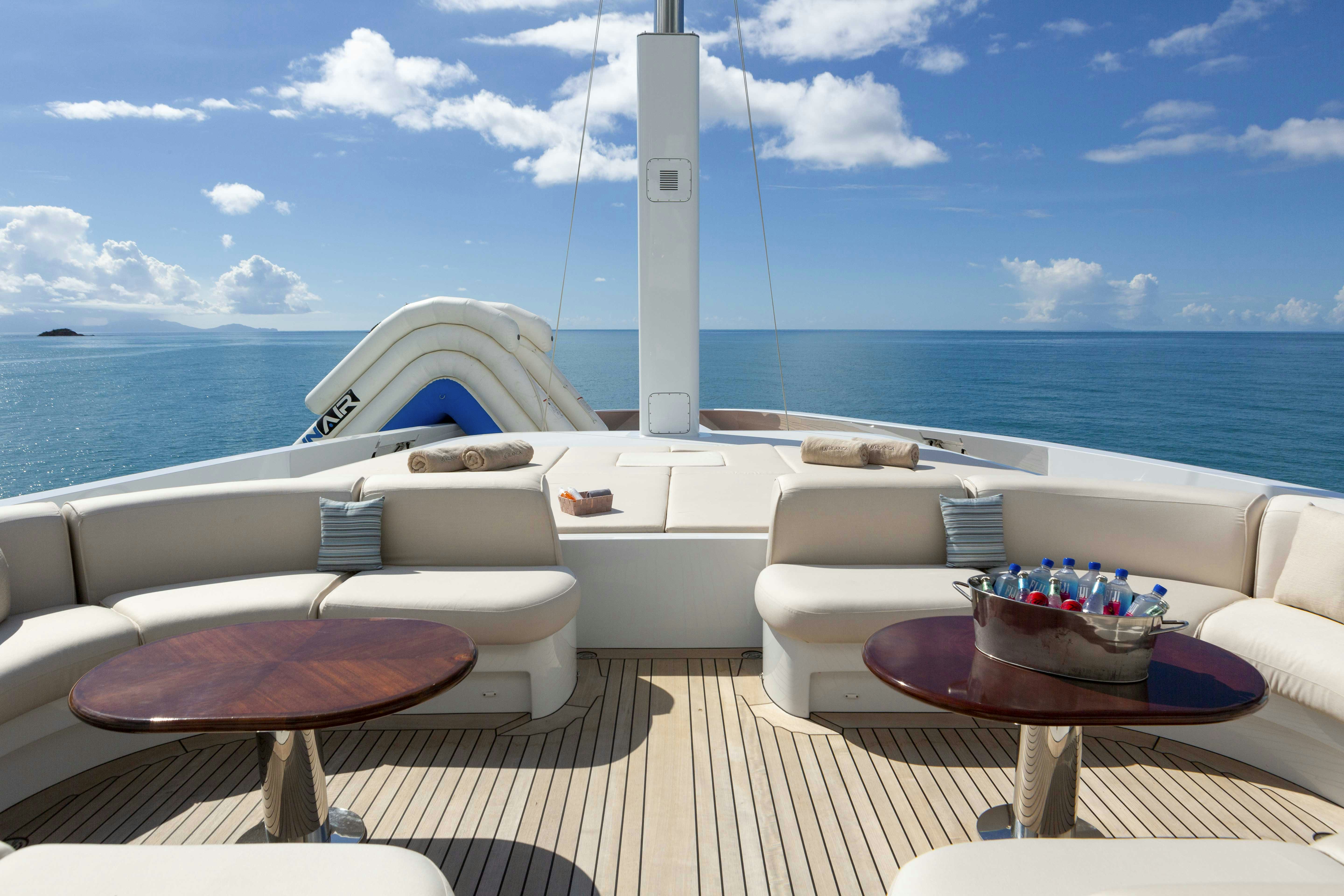 a lounge area with chairs and a table on it aboard LA BLANCA Yacht for Charter