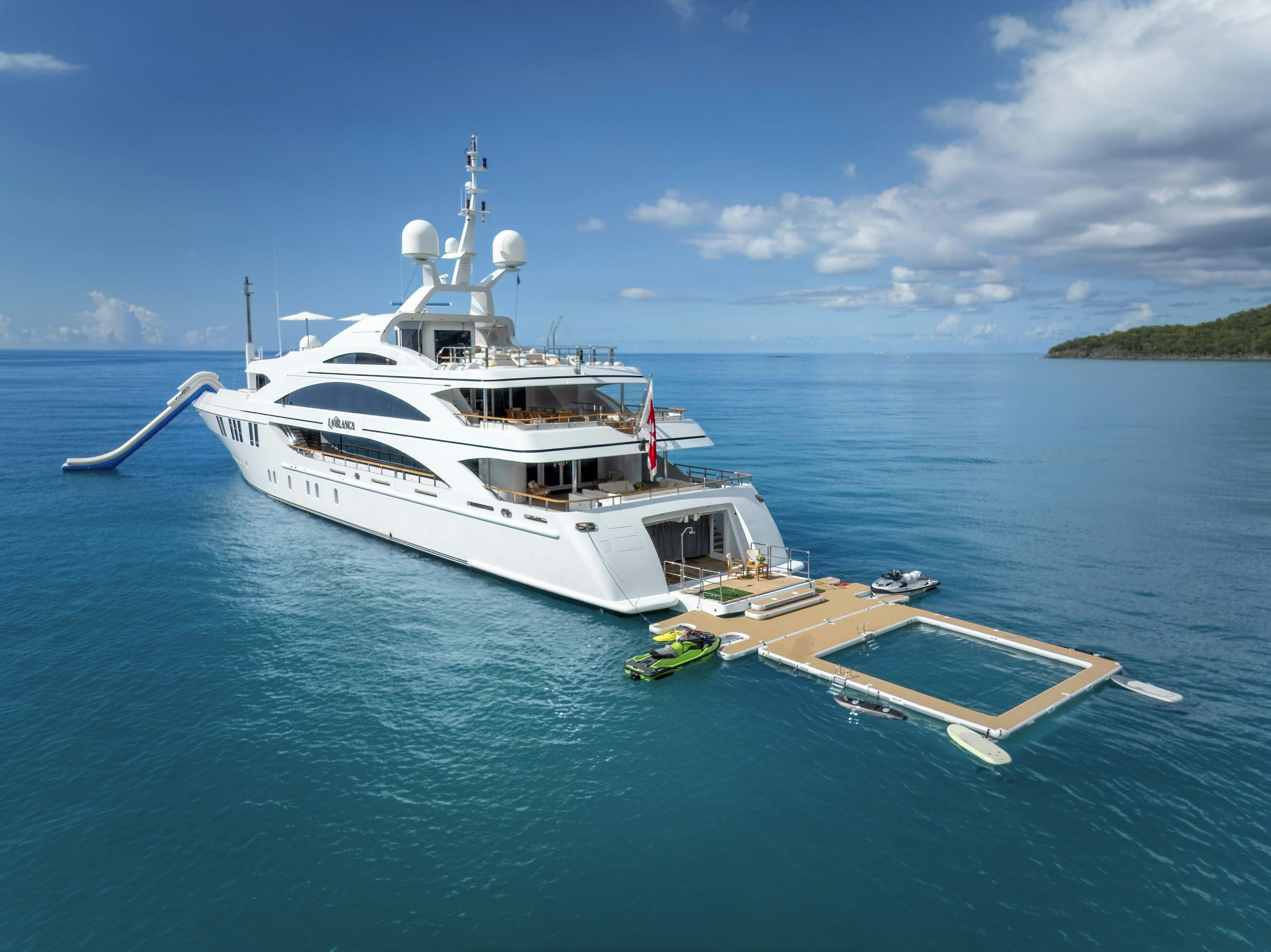 a boat on the water aboard LA BLANCA Yacht for Charter