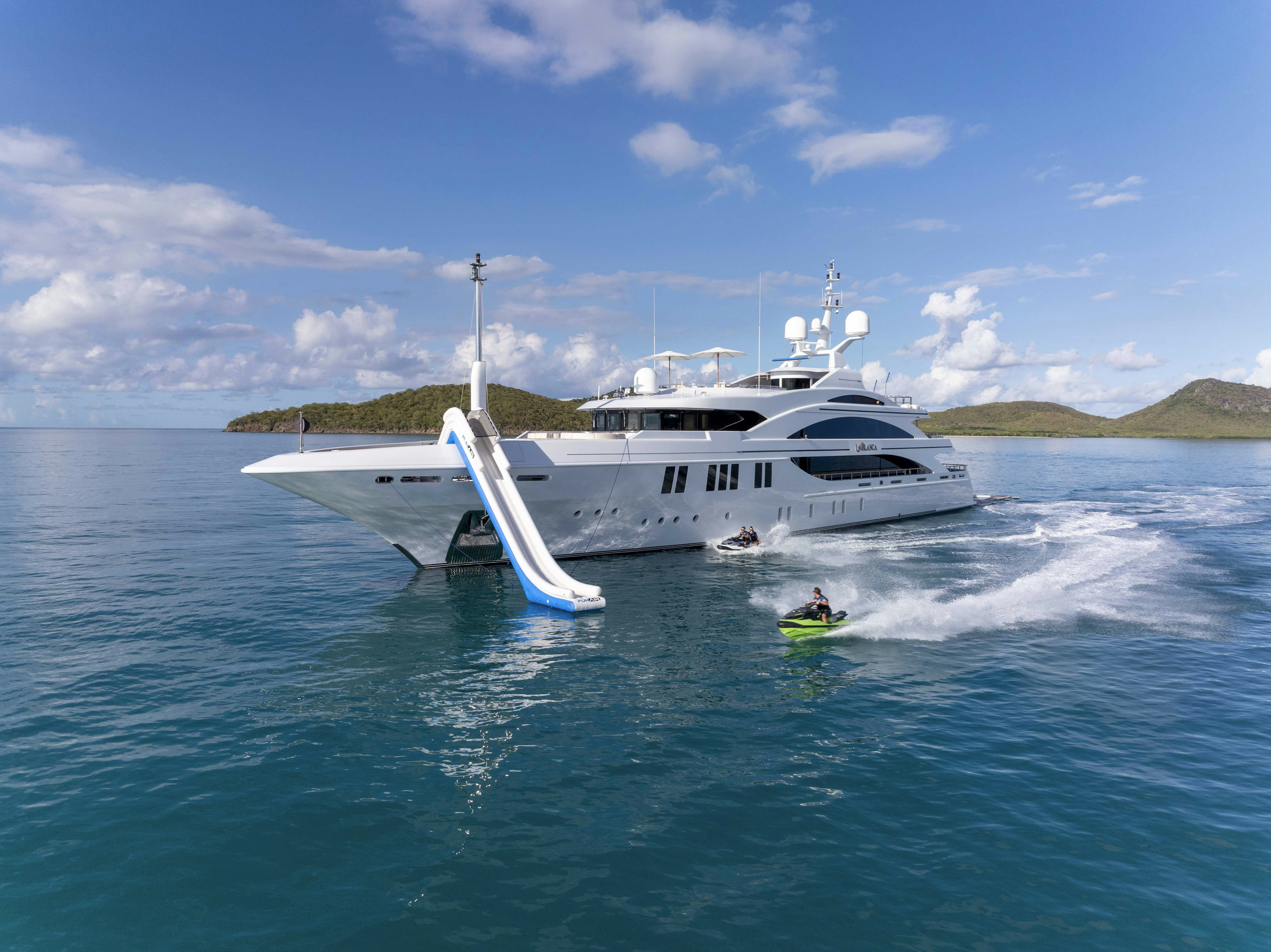 a boat on the water aboard LA BLANCA Yacht for Charter