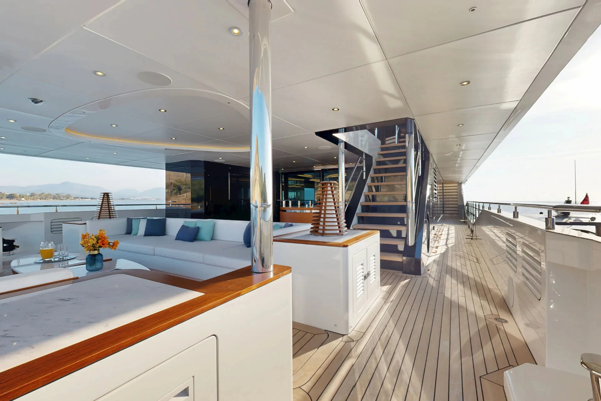 a modern looking living room aboard ETERNAL SPARK Yacht for Charter