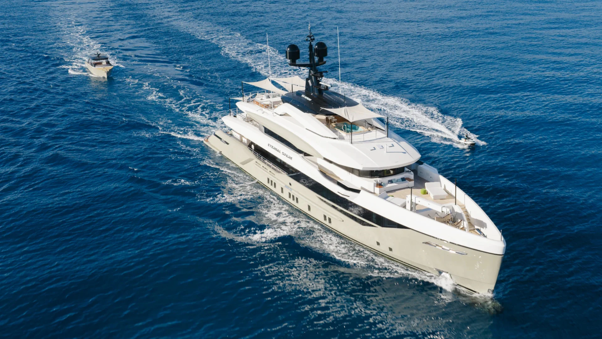 a white boat with a propeller aboard ETERNAL SPARK Yacht for Charter