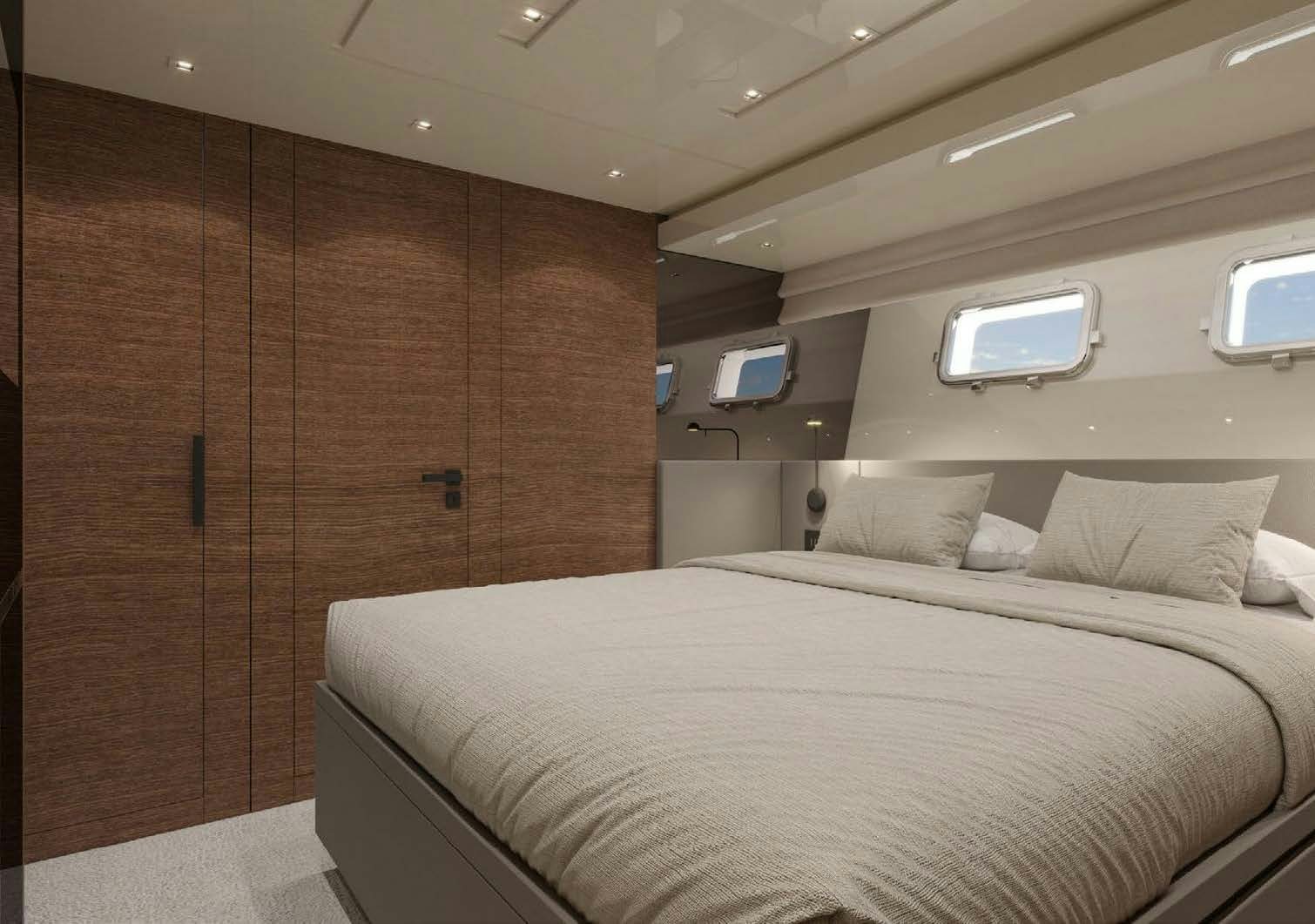 a room with a bed and a television aboard AKASTI Yacht for Charter