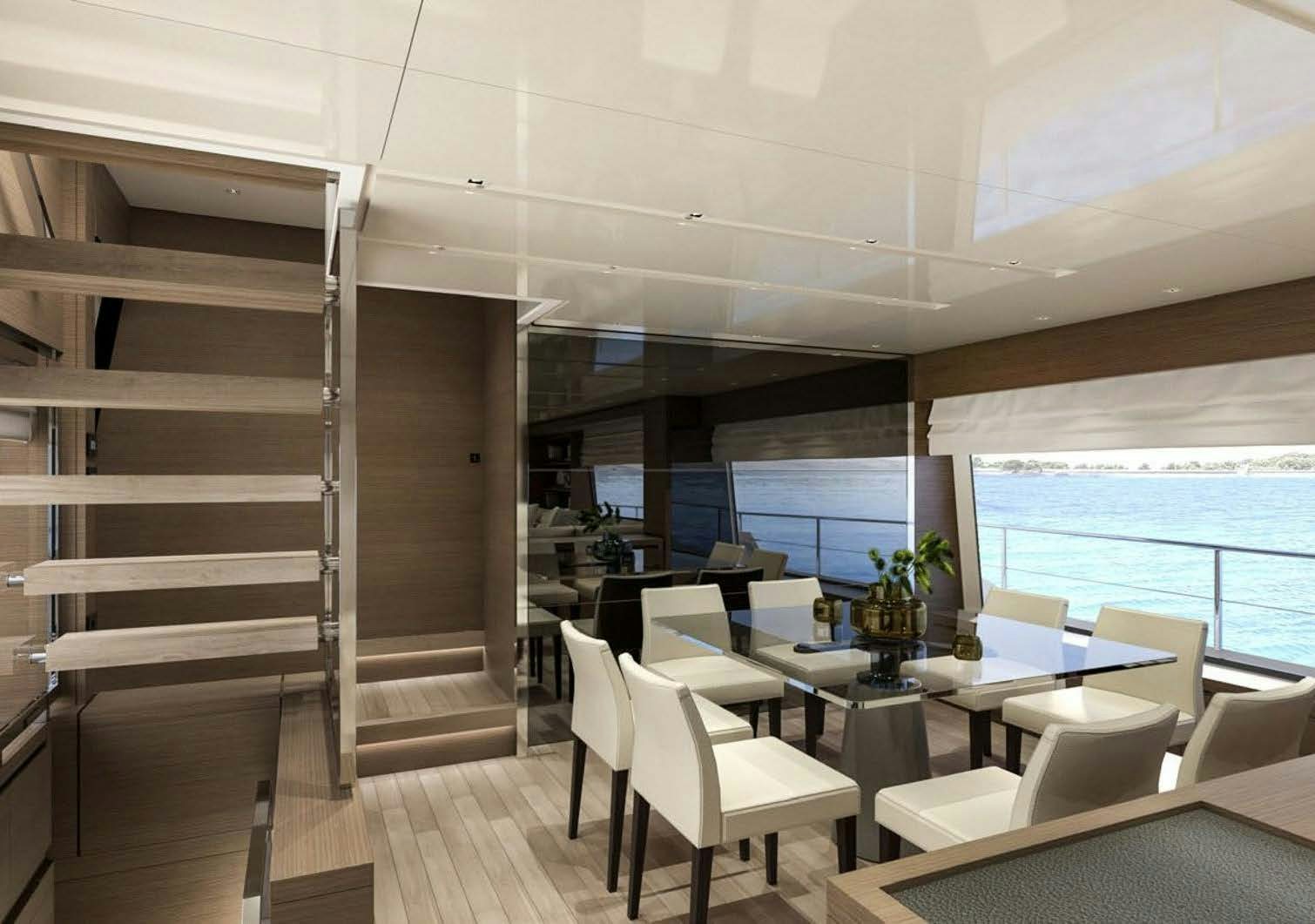 a room with a table and chairs aboard AKASTI Yacht for Charter