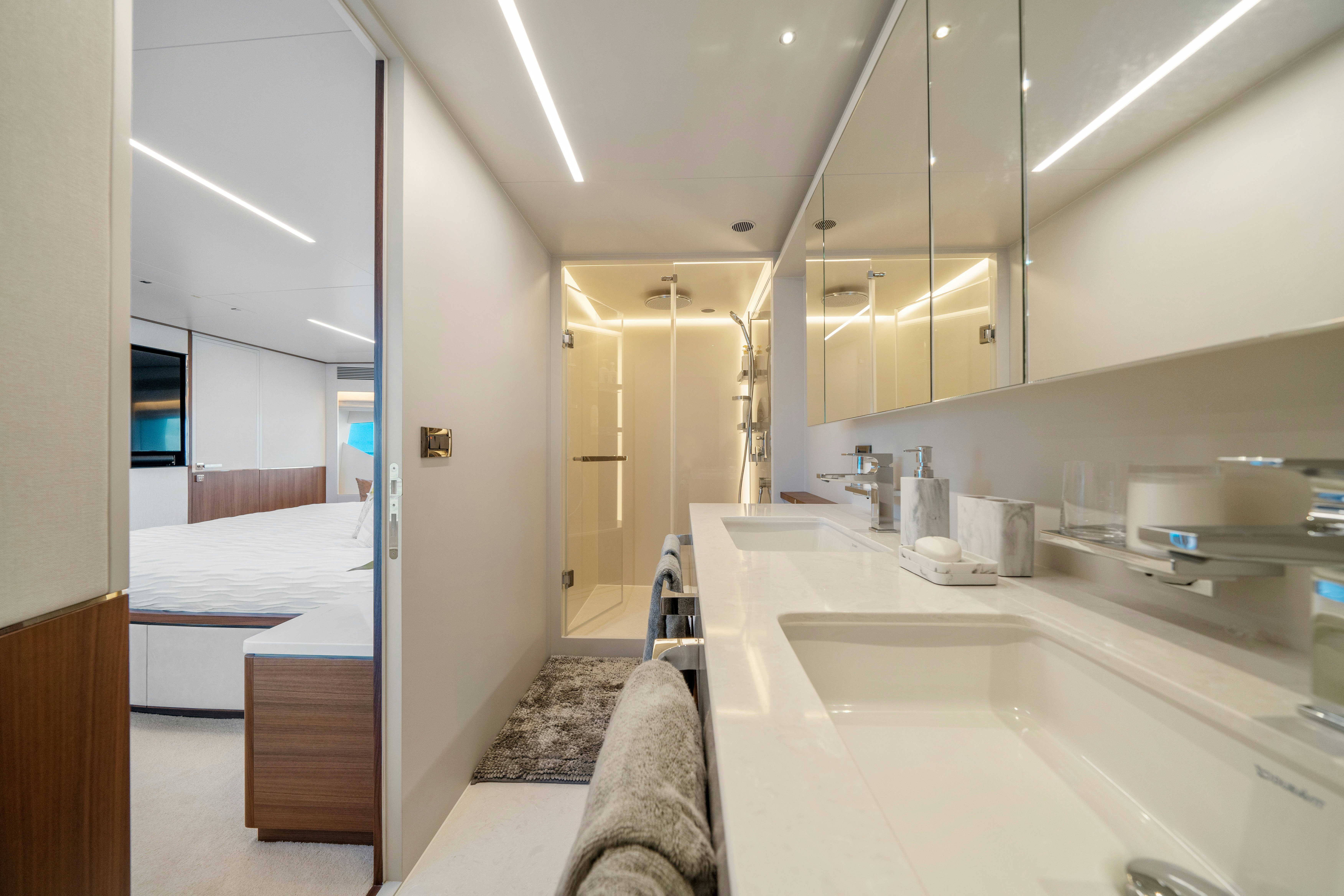 a bathroom with a sink and a bathtub aboard RIO Yacht for Sale