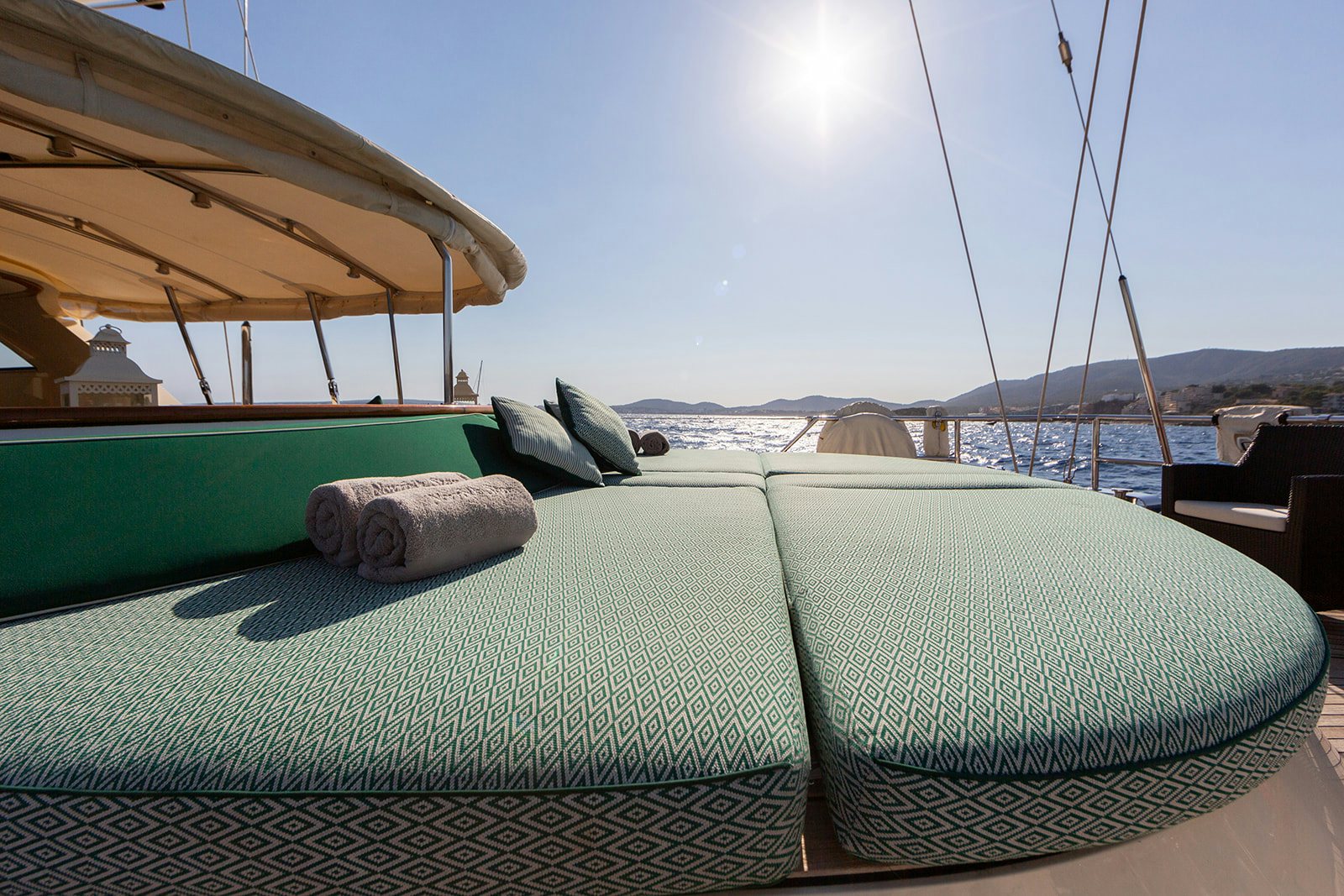 a bench on a boat aboard NORFOLK STAR Yacht for Sale