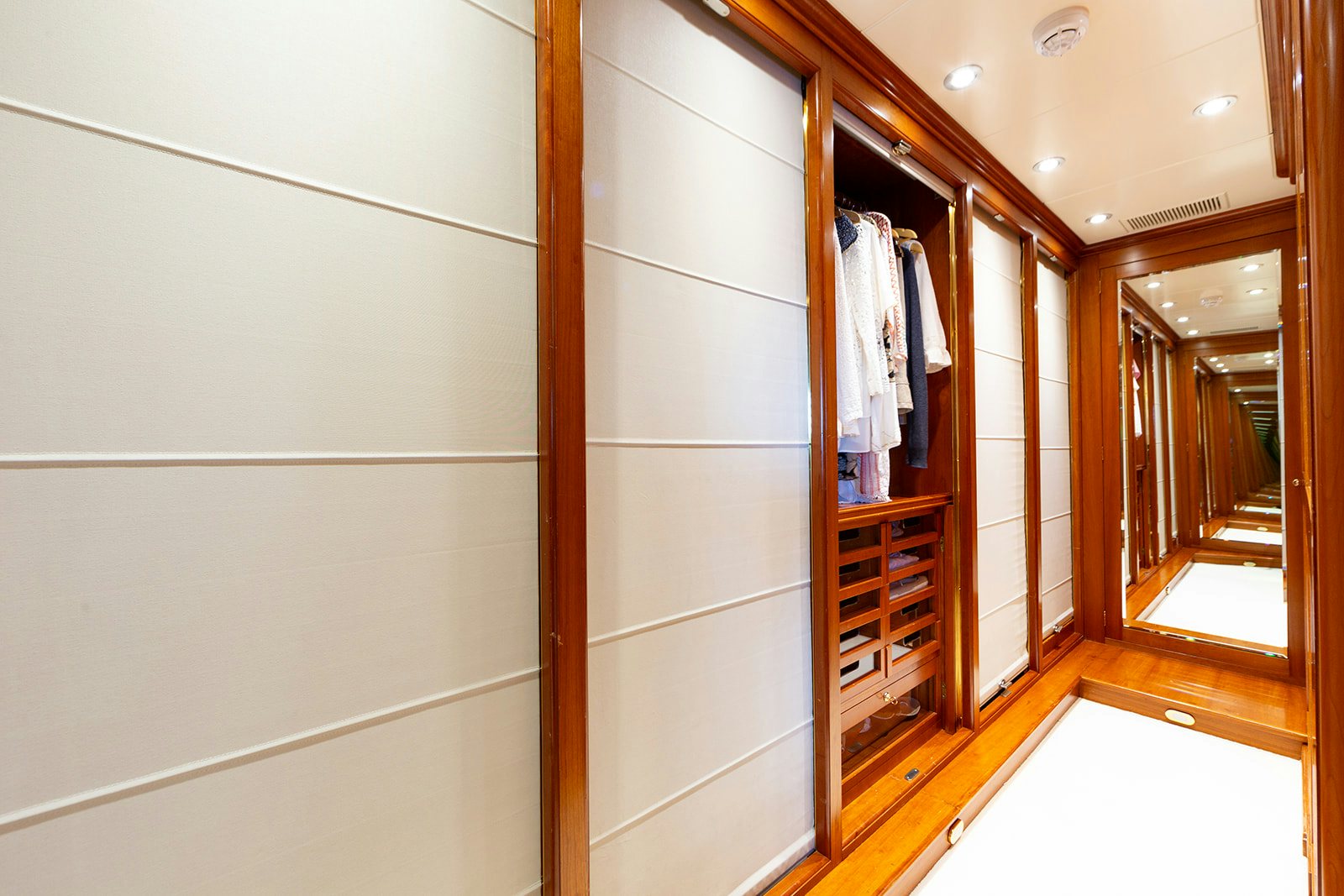 a closet with a mirror aboard NORFOLK STAR Yacht for Sale