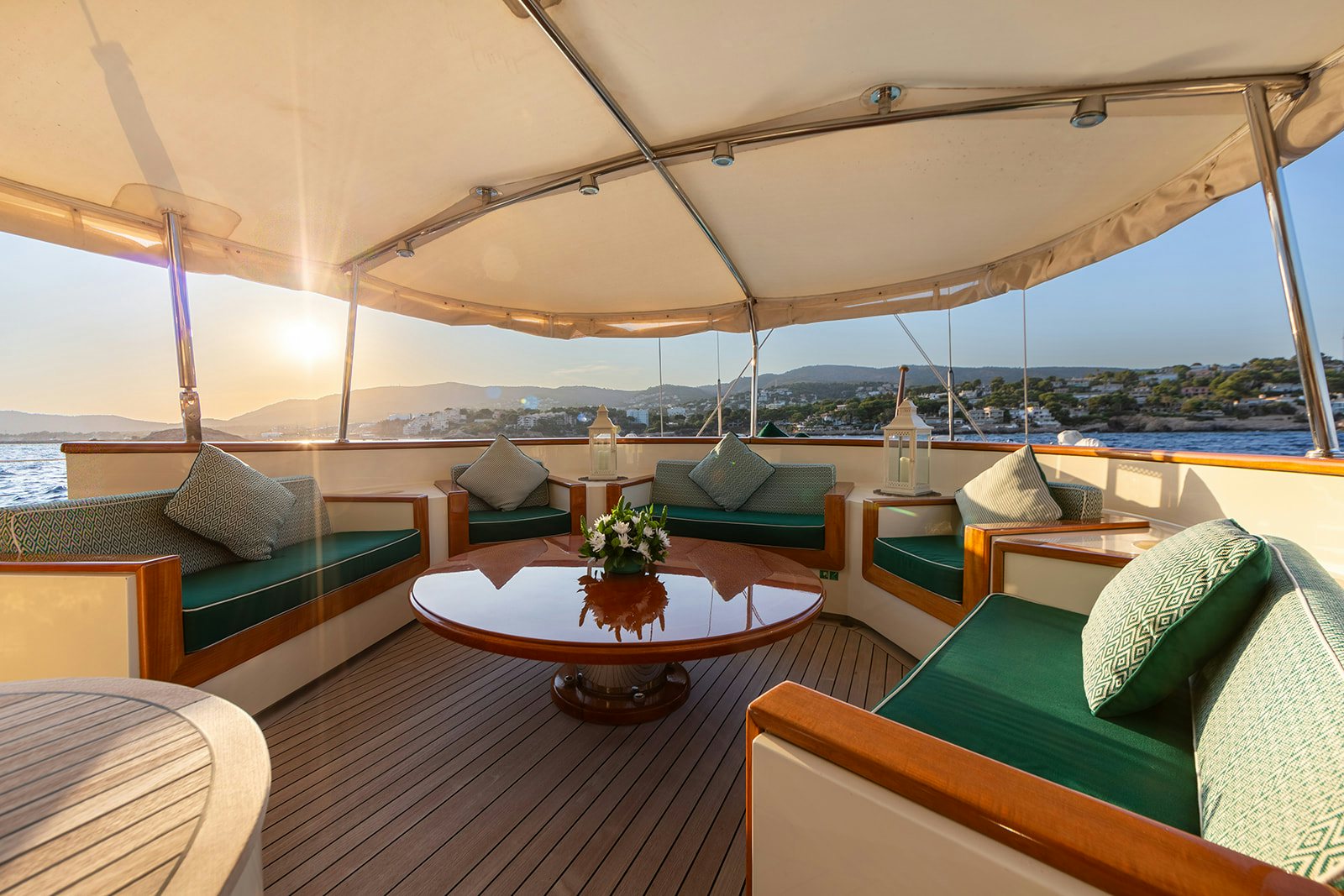a room with a table and chairs aboard NORFOLK STAR Yacht for Sale
