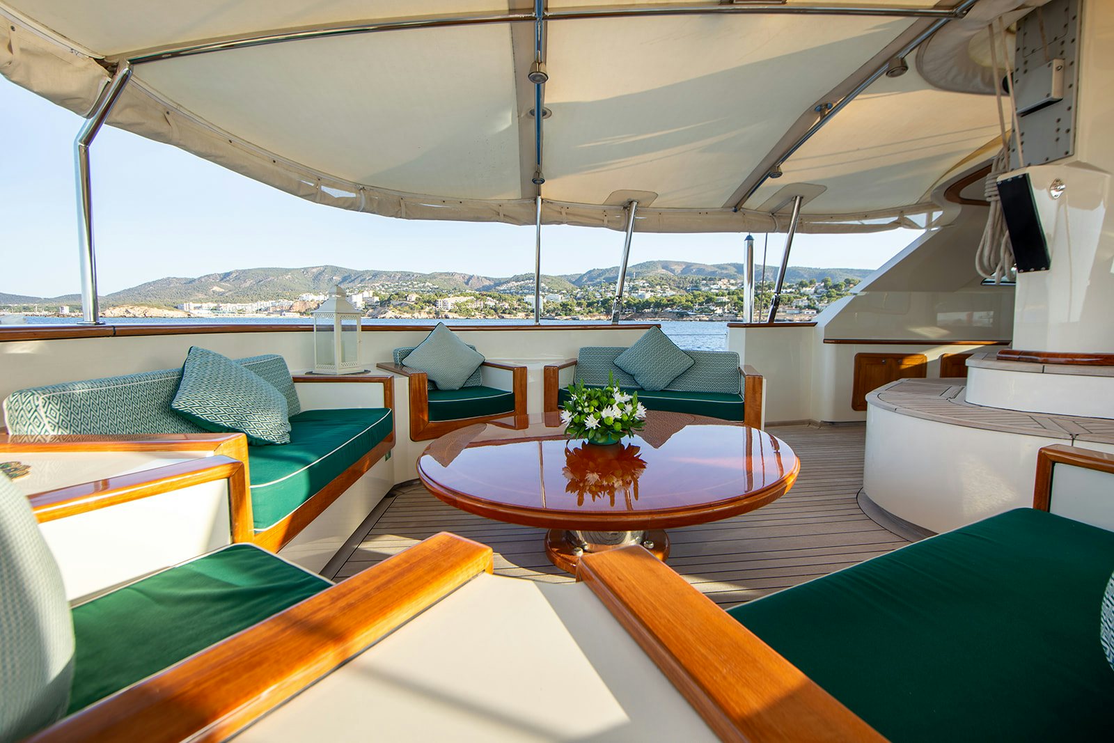 a boat with tables and chairs aboard NORFOLK STAR Yacht for Sale