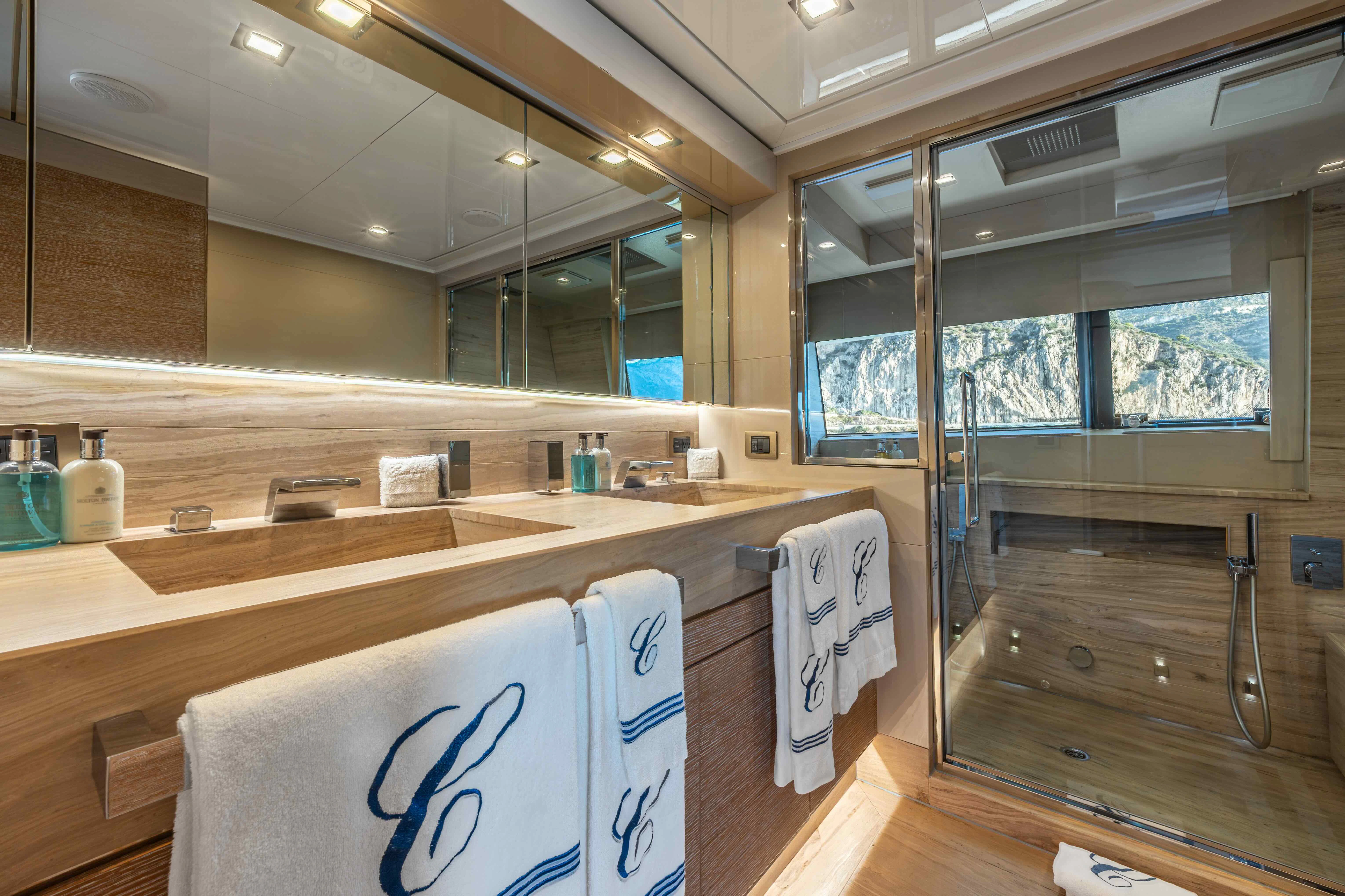 a bathroom with a large countertop aboard CENTURION Yacht for Sale