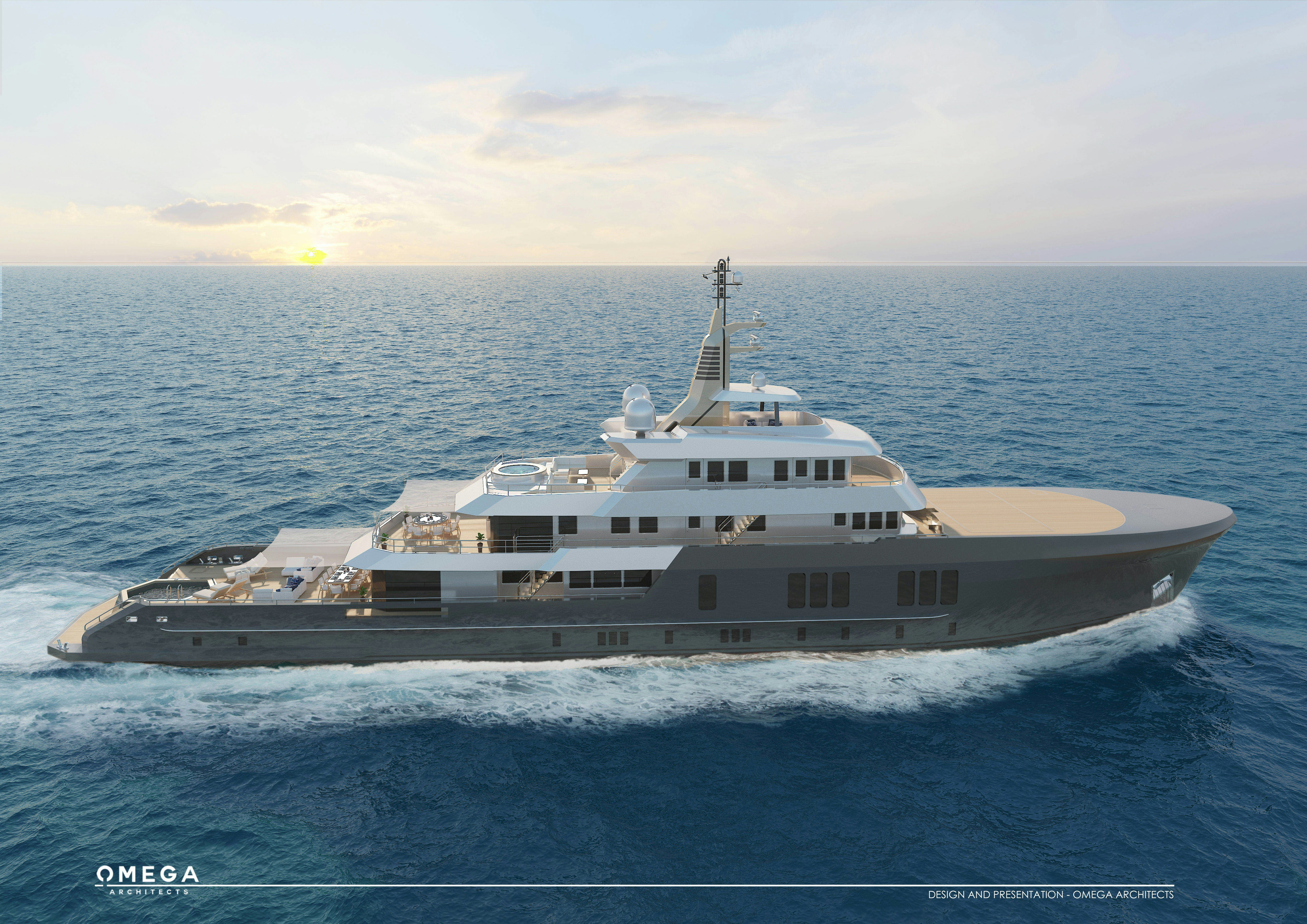 a large white yacht in the water aboard 54M SUPERYACHT HULL Yacht for Sale