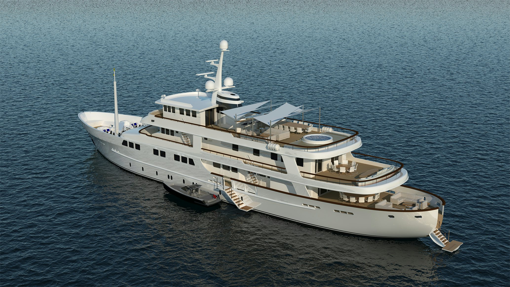 a large white ship in the water aboard 54M SUPERYACHT HULL Yacht for Sale