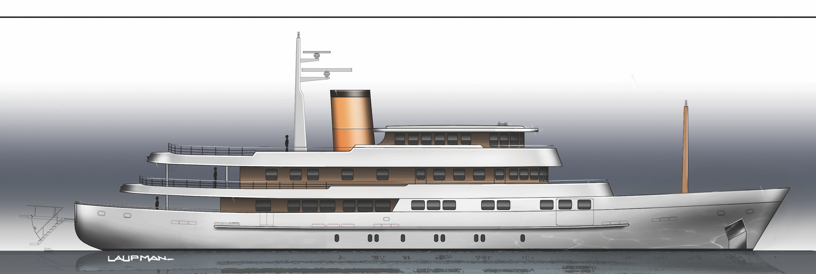 a large white ship aboard 54M SUPERYACHT HULL Yacht for Sale