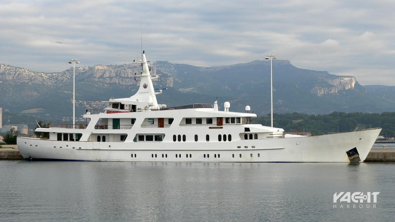 a large white ship in the water aboard 54M SUPERYACHT HULL Yacht for Sale