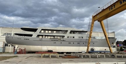 a large white ship aboard 54M SUPERYACHT HULL Yacht for Sale
